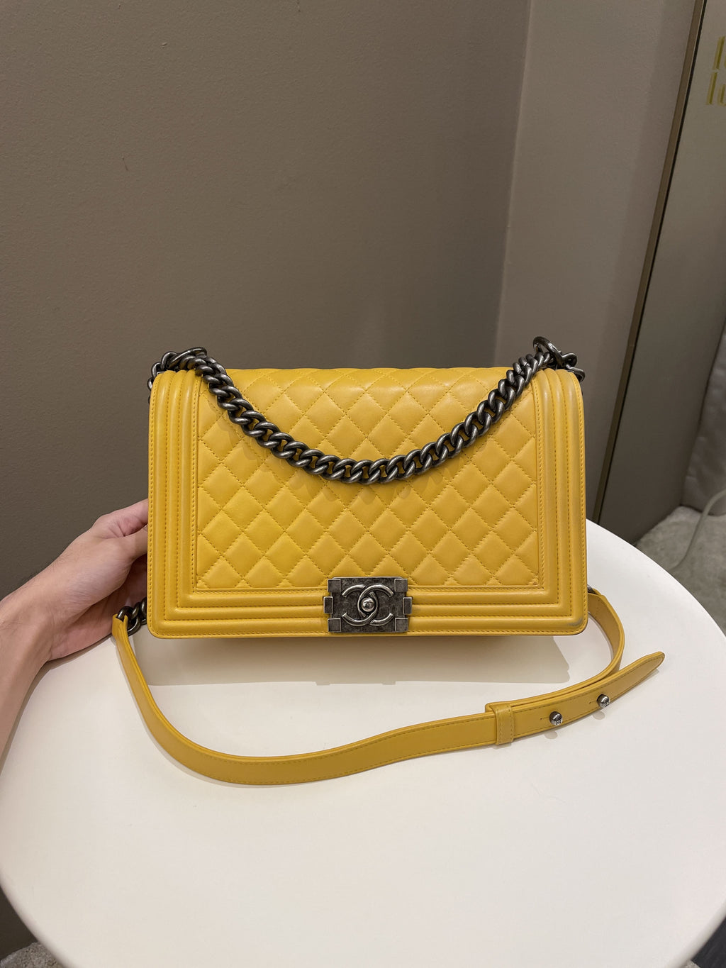 Chanel Quilted New Medium Boy Yellow Lambskin