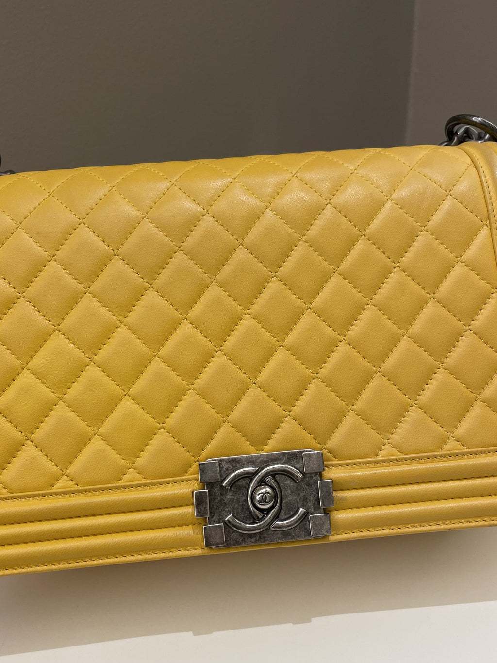 Chanel Quilted New Medium Boy Yellow Lambskin