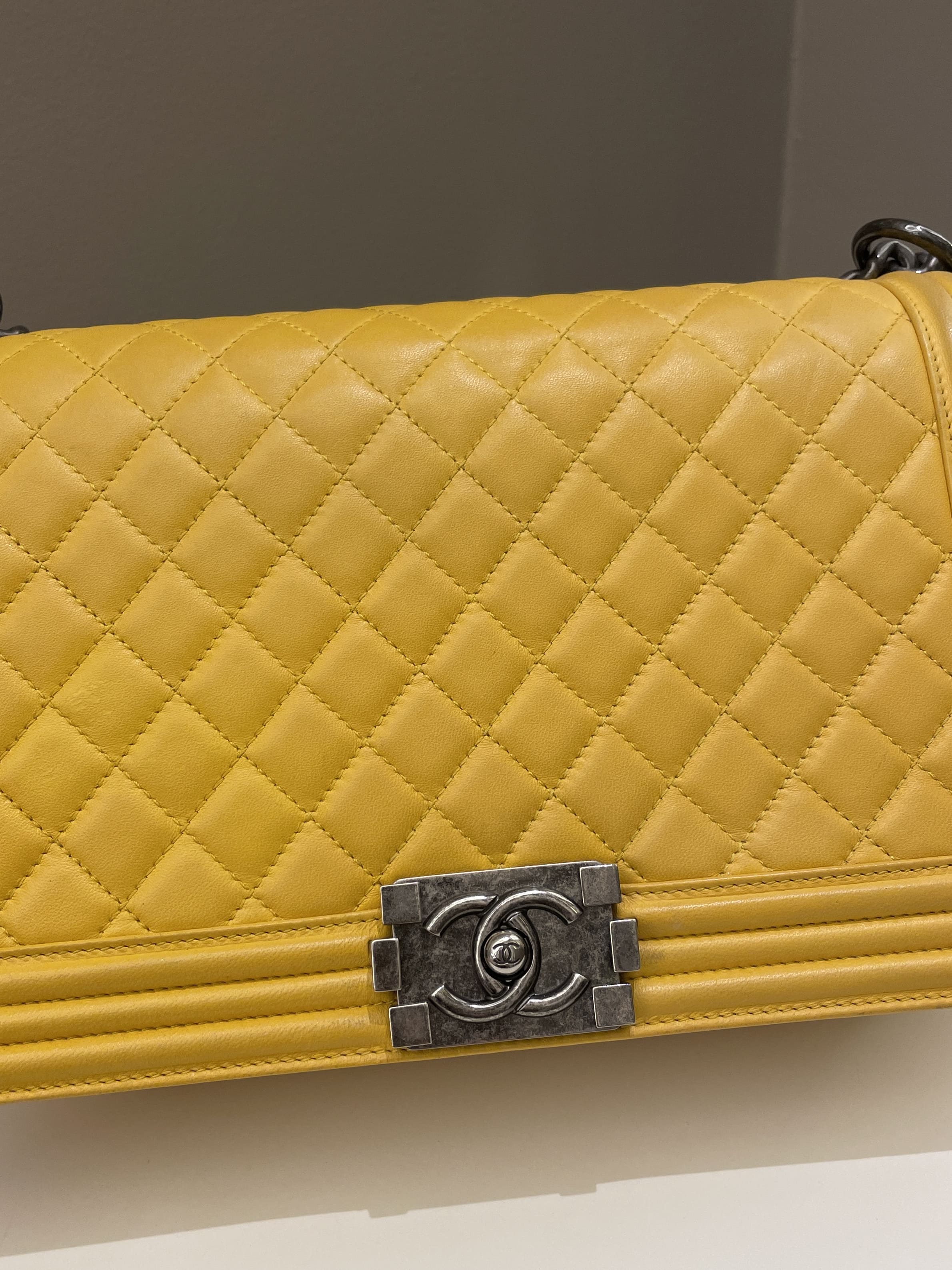 Chanel Quilted New Medium Boy Yellow Lambskin