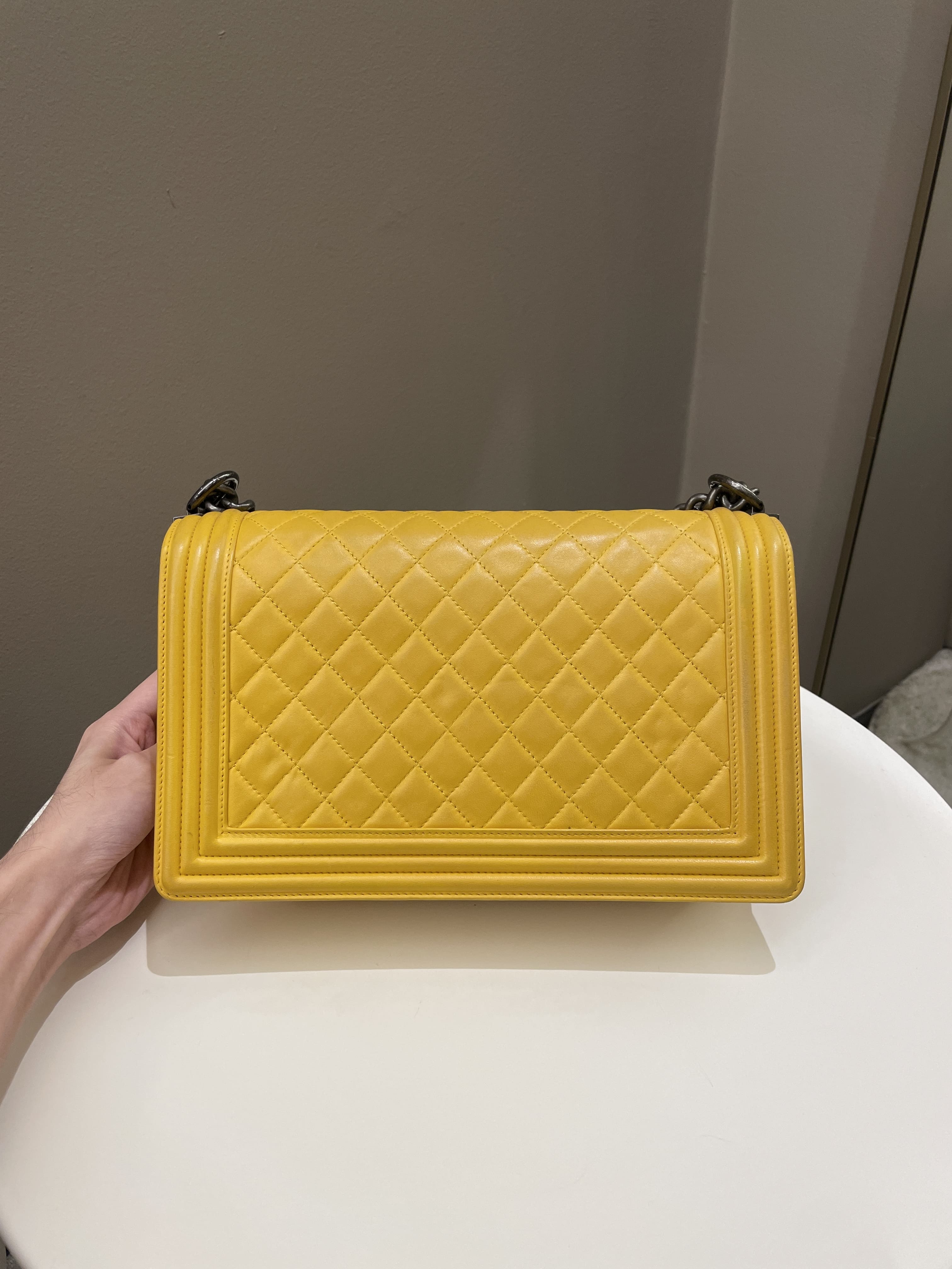 Chanel Quilted New Medium Boy Yellow Lambskin