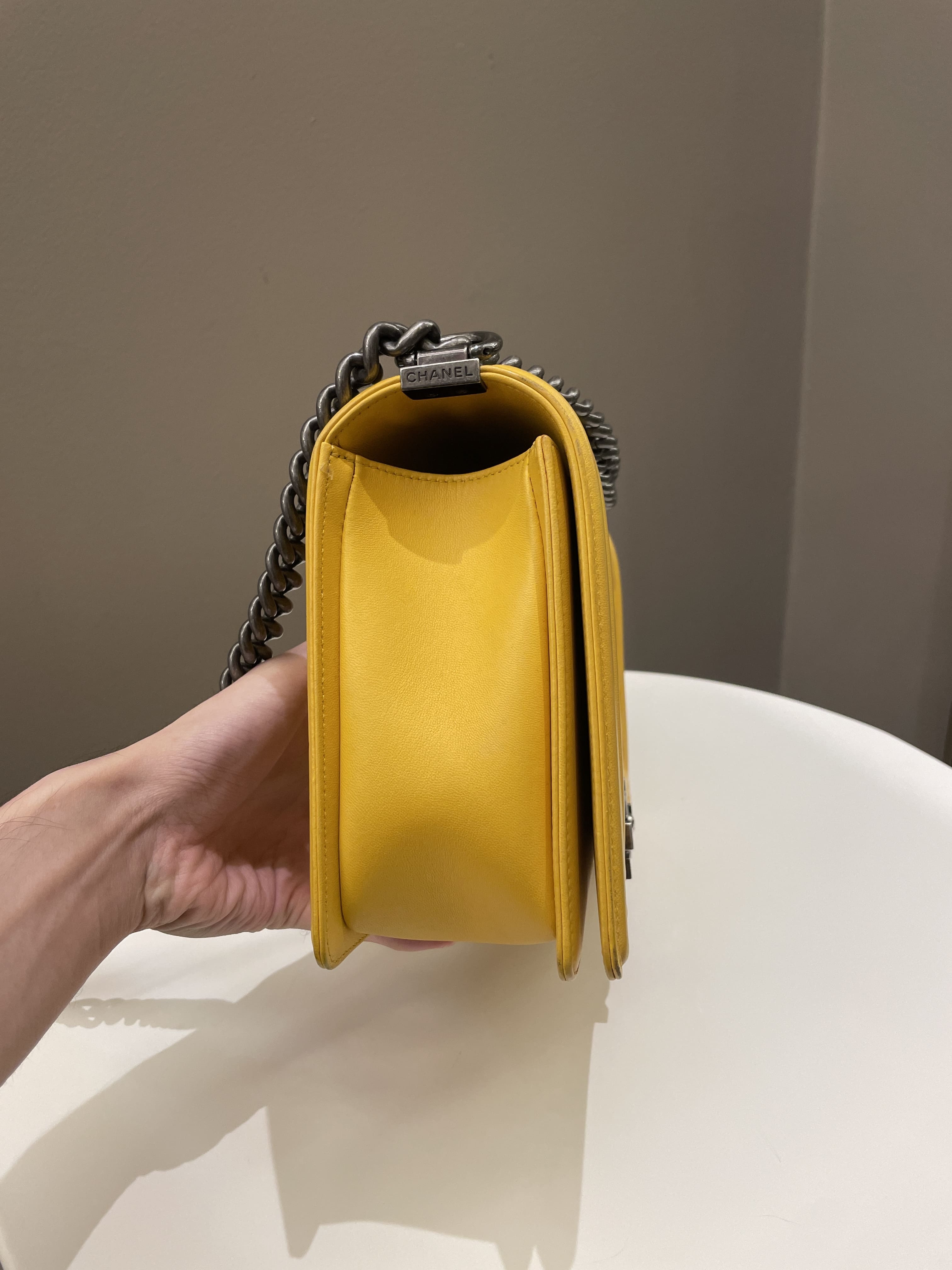 Chanel Quilted New Medium Boy Yellow Lambskin