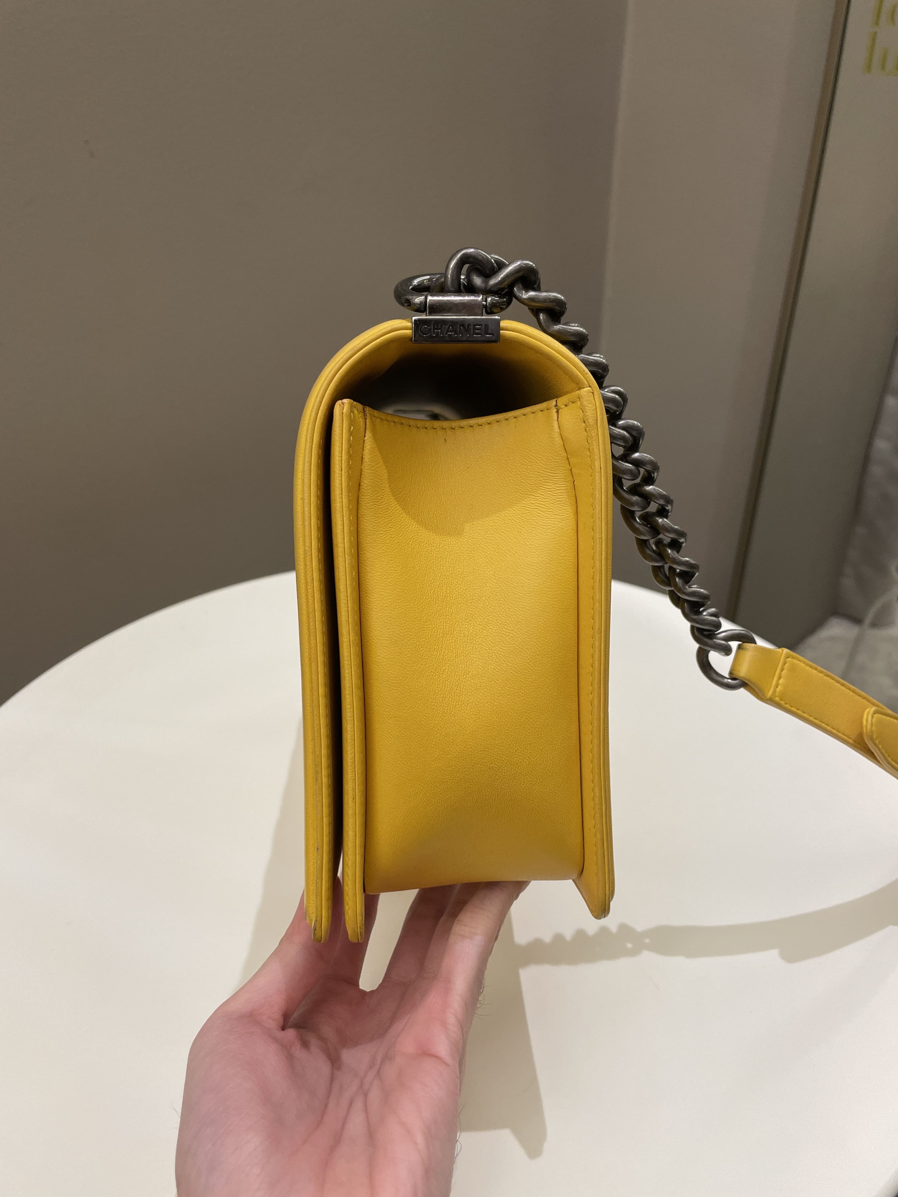 Chanel Quilted New Medium Boy Yellow Lambskin