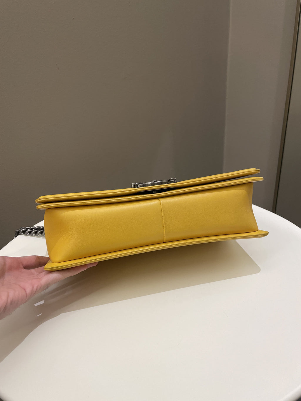 Chanel Quilted New Medium Boy Yellow Lambskin