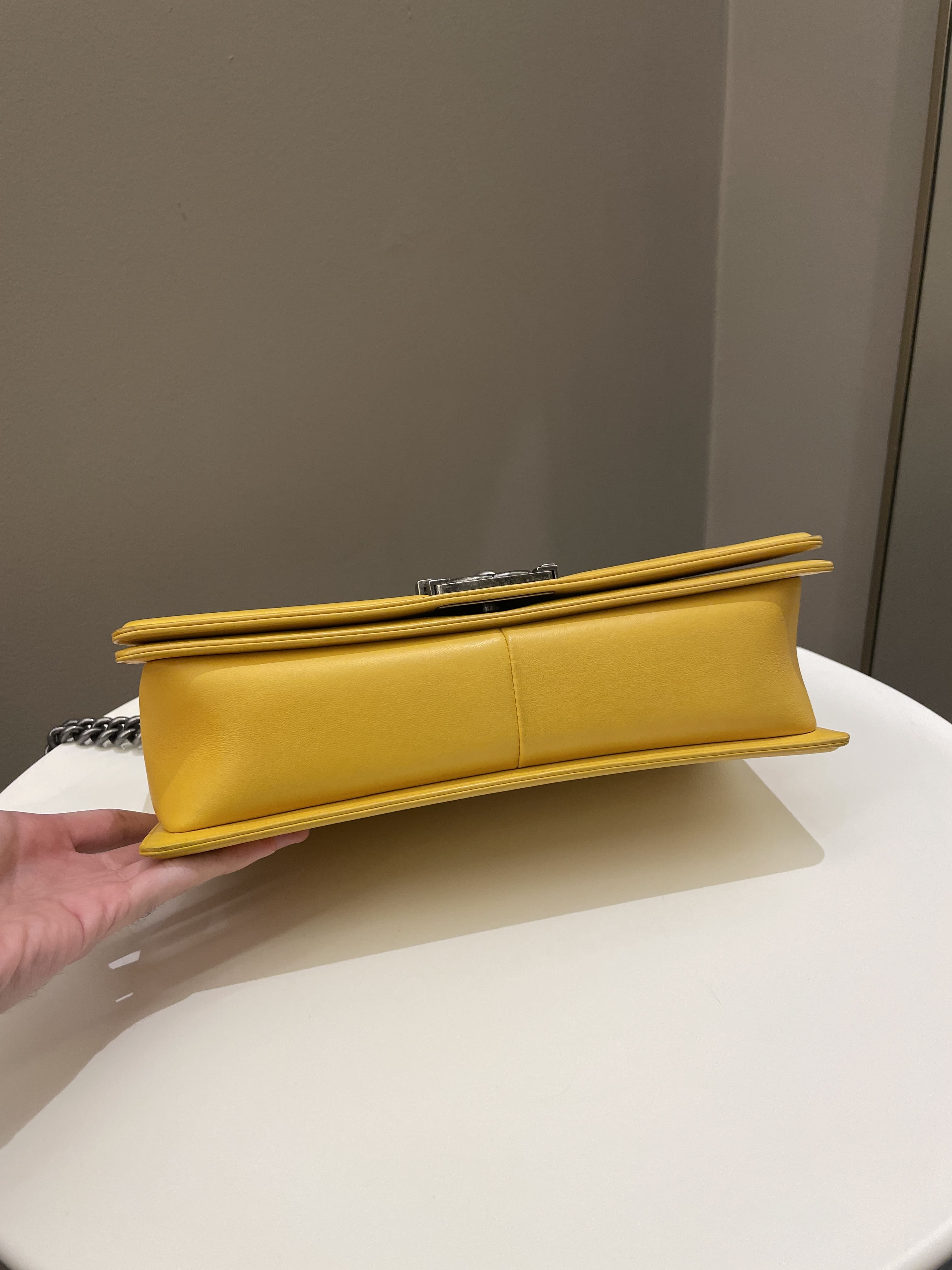 Chanel Quilted New Medium Boy Yellow Lambskin