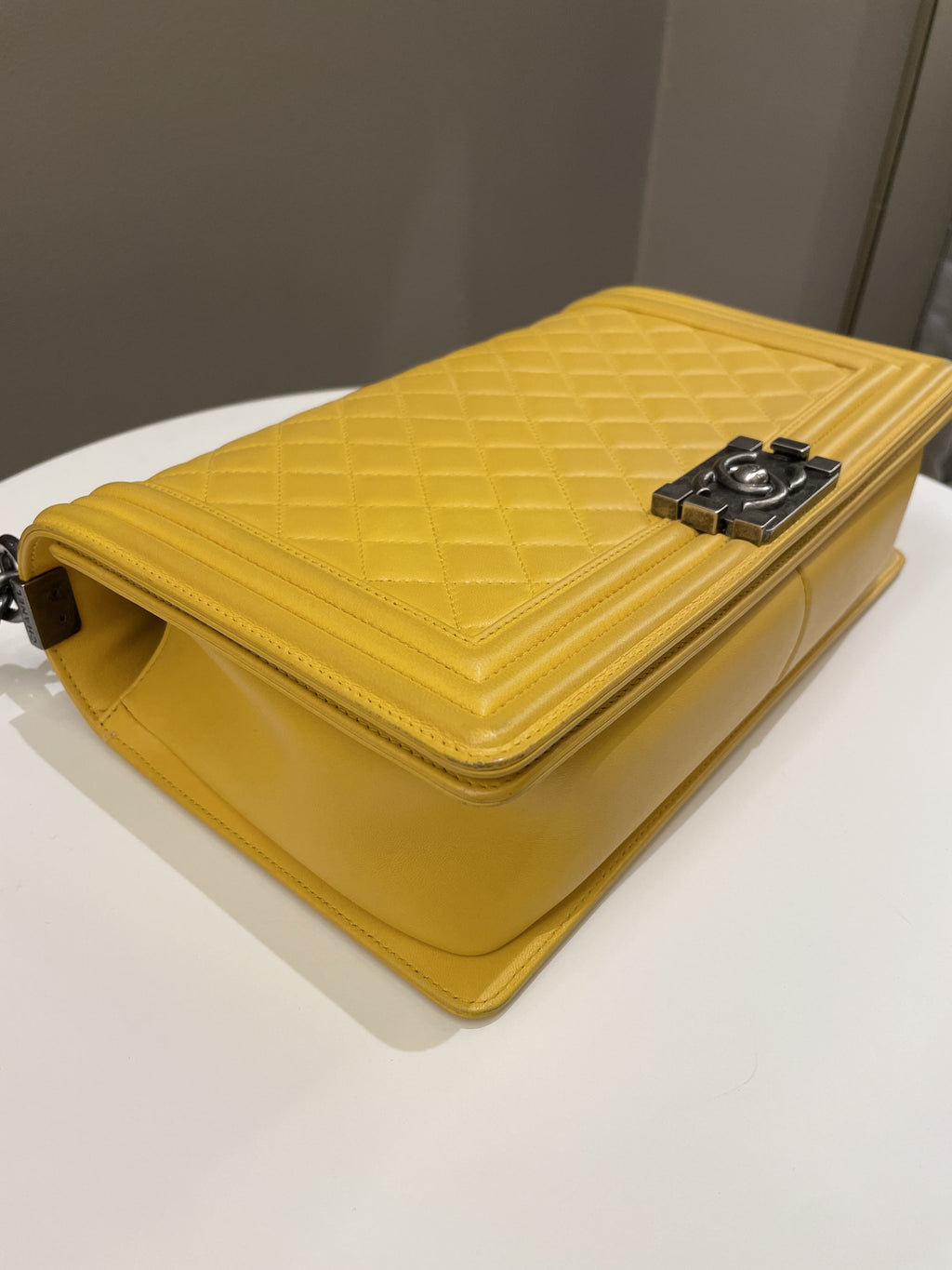 Chanel Quilted New Medium Boy Yellow Lambskin
