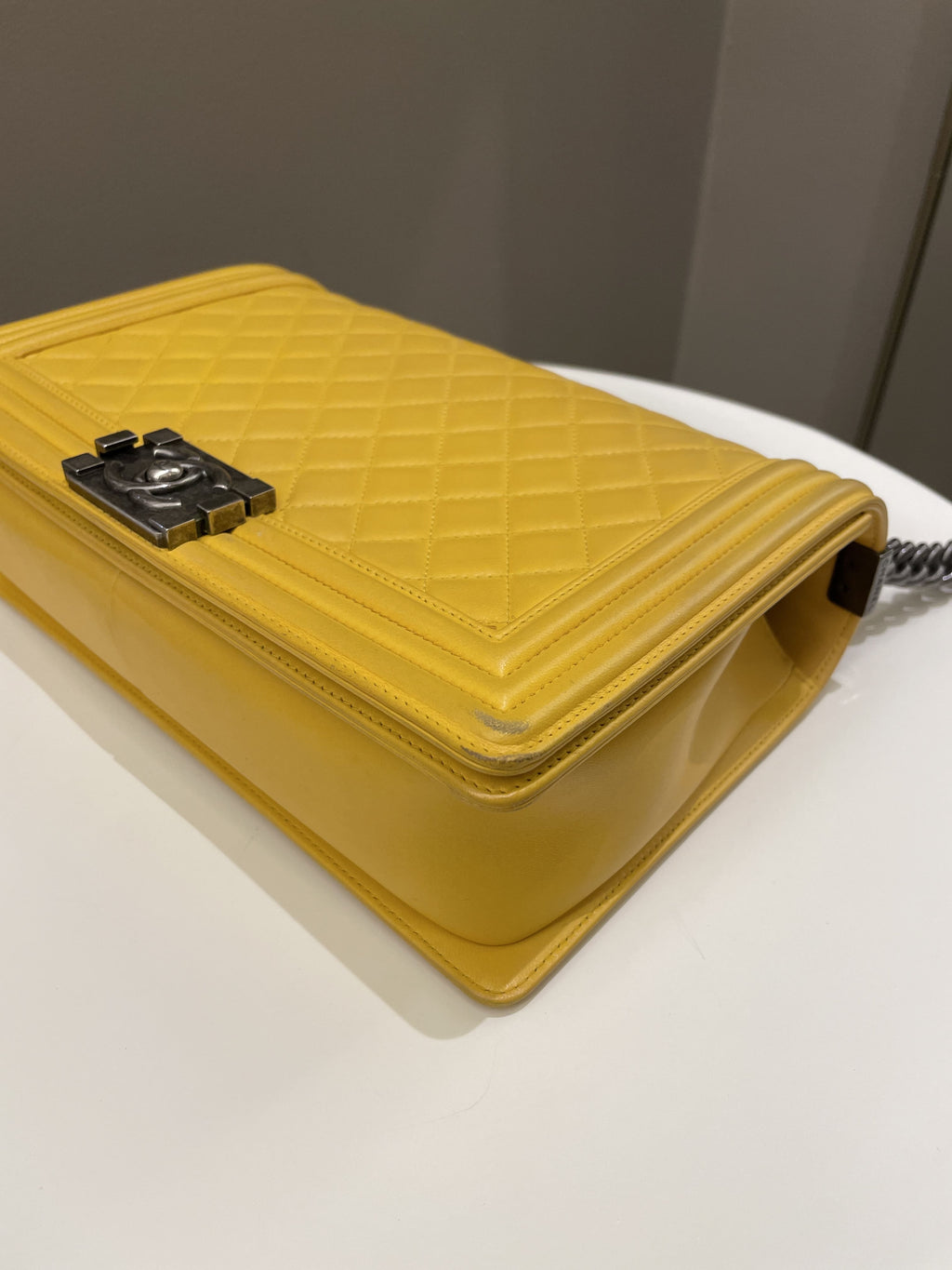 Chanel Quilted New Medium Boy Yellow Lambskin