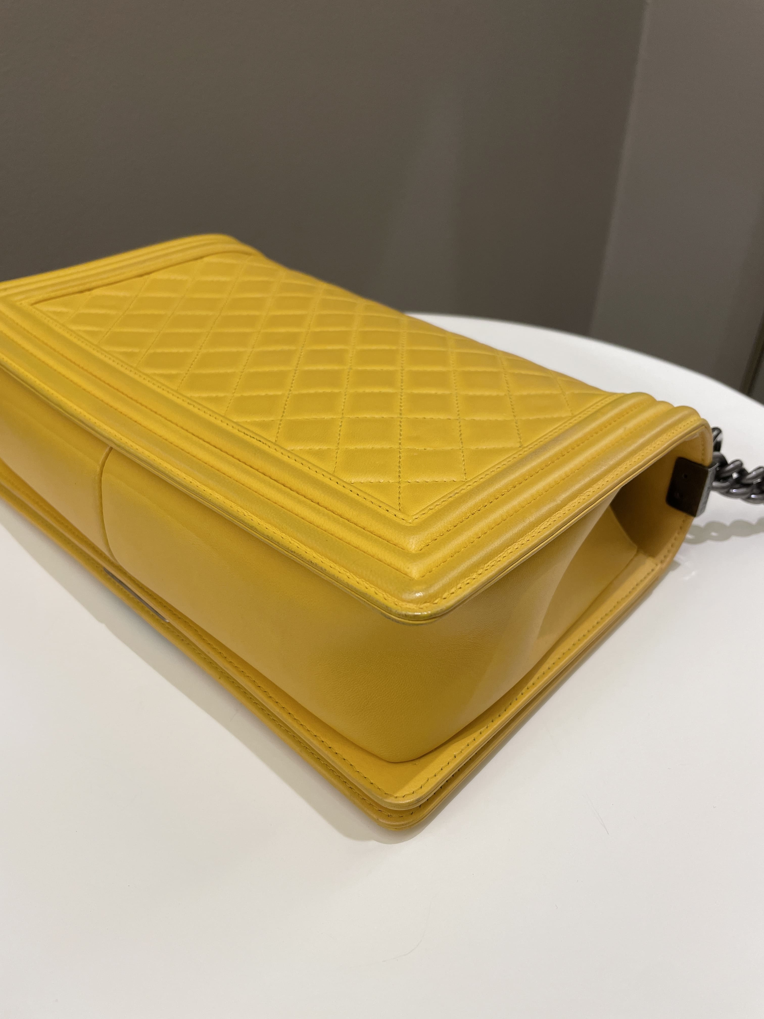 Chanel Quilted New Medium Boy Yellow Lambskin