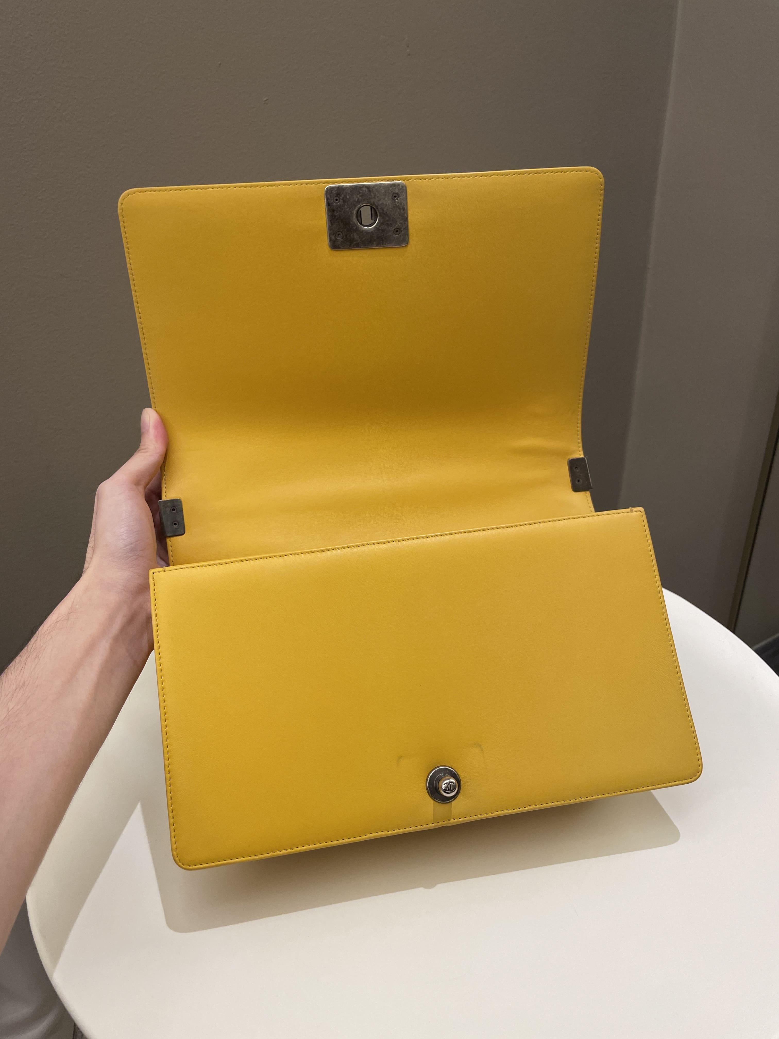 Chanel Quilted New Medium Boy Yellow Lambskin