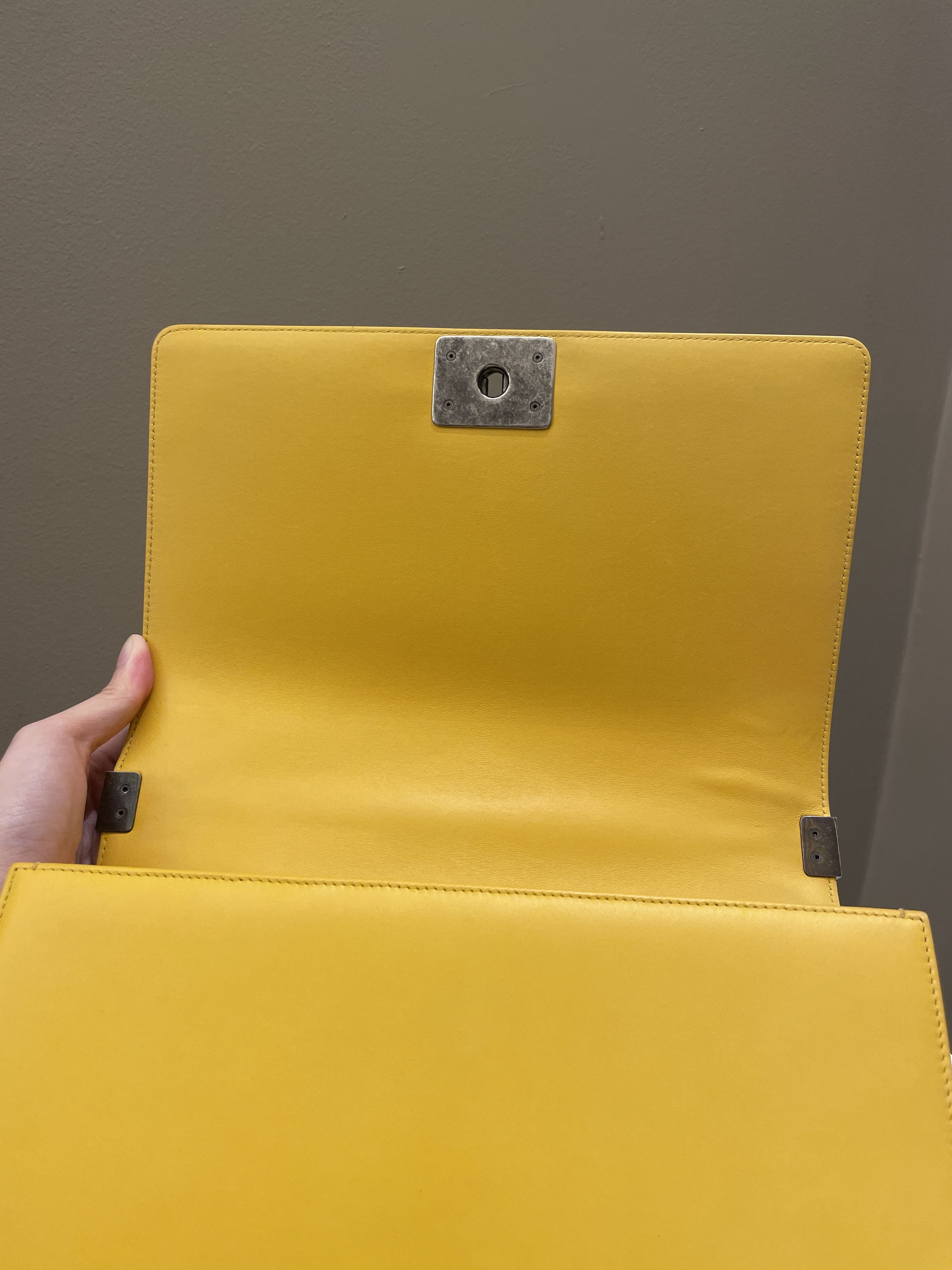 Chanel Quilted New Medium Boy Yellow Lambskin