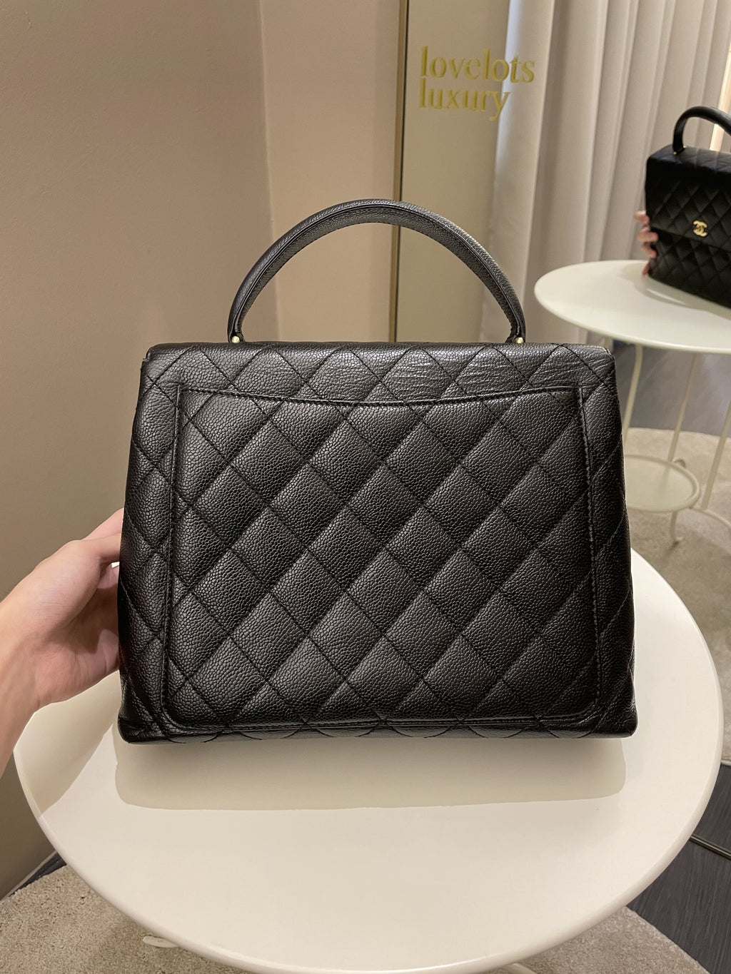 Chanel Kelly Quilted Top Handle Flap Black Caviar