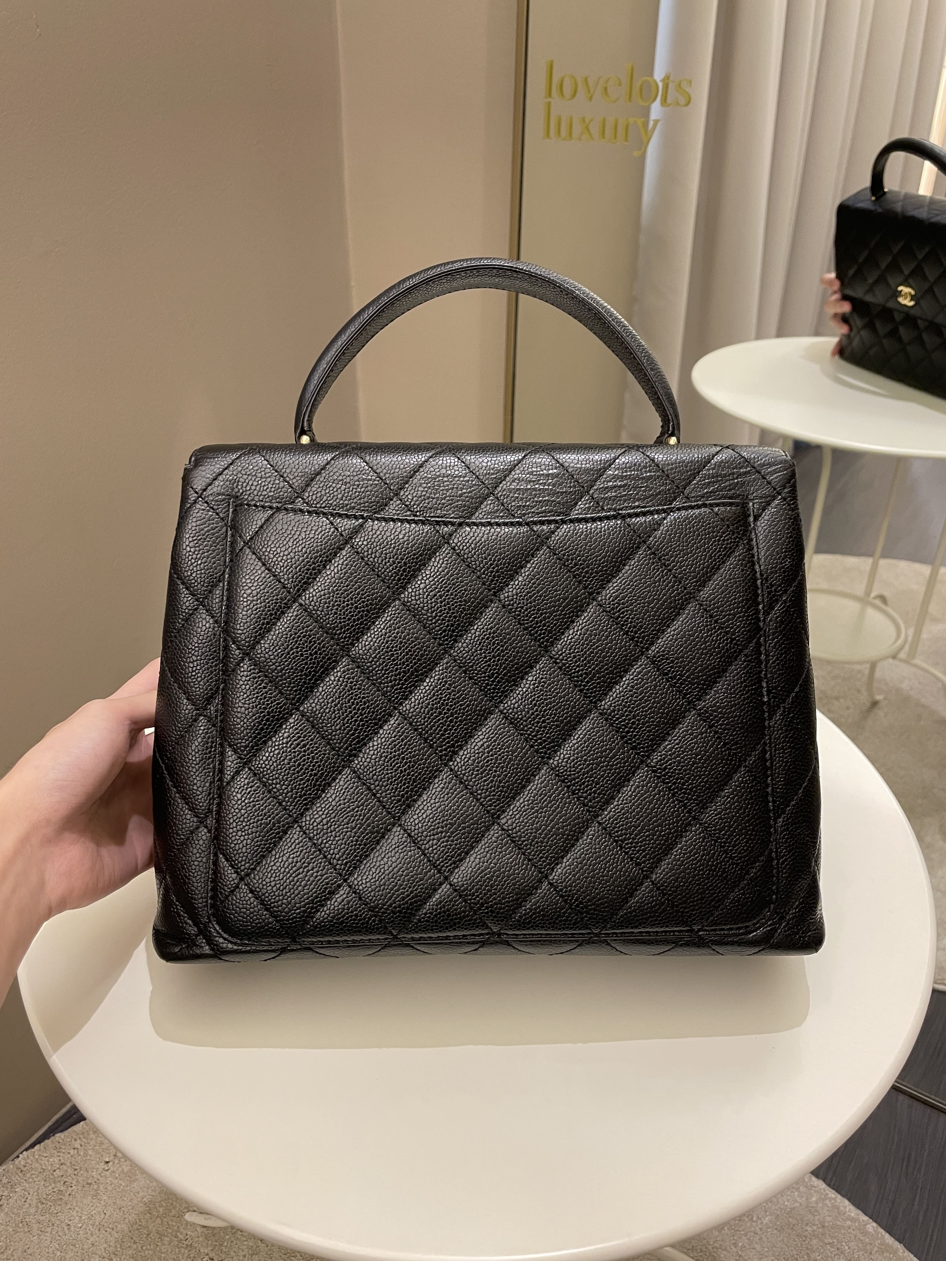 Chanel Kelly Quilted Top Handle Flap Black Caviar