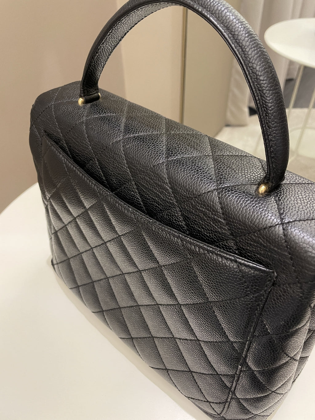 Chanel Kelly Quilted Top Handle Flap Black Caviar