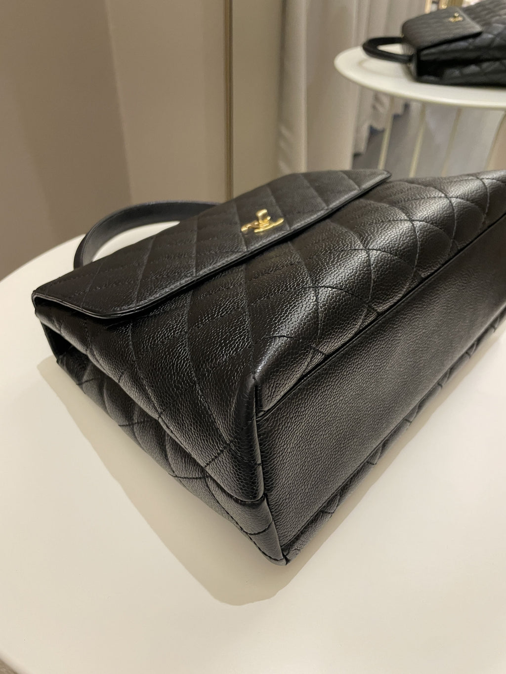 Chanel Kelly Quilted Top Handle Flap Black Caviar