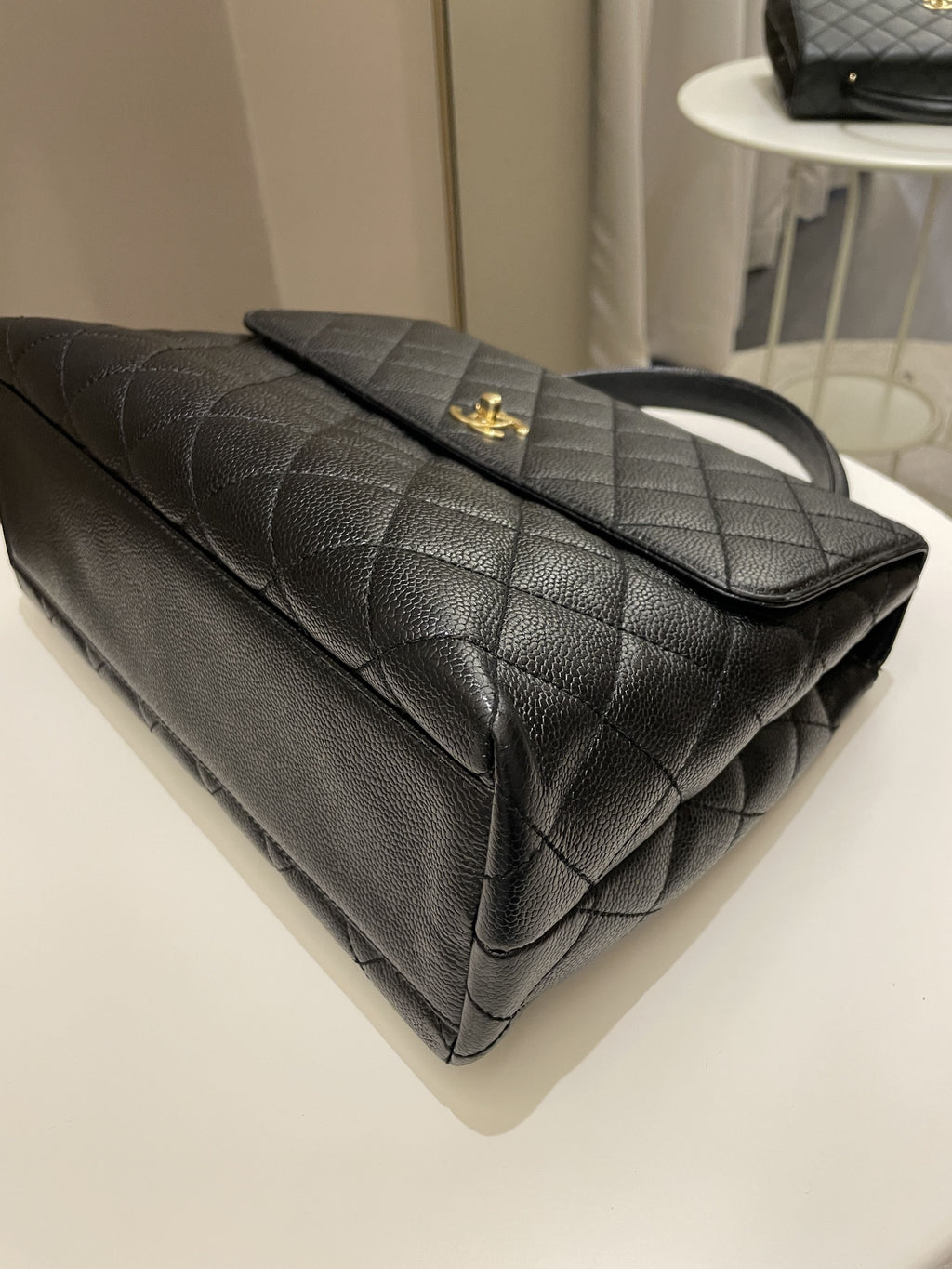 Chanel Kelly Quilted Top Handle Flap Black Caviar