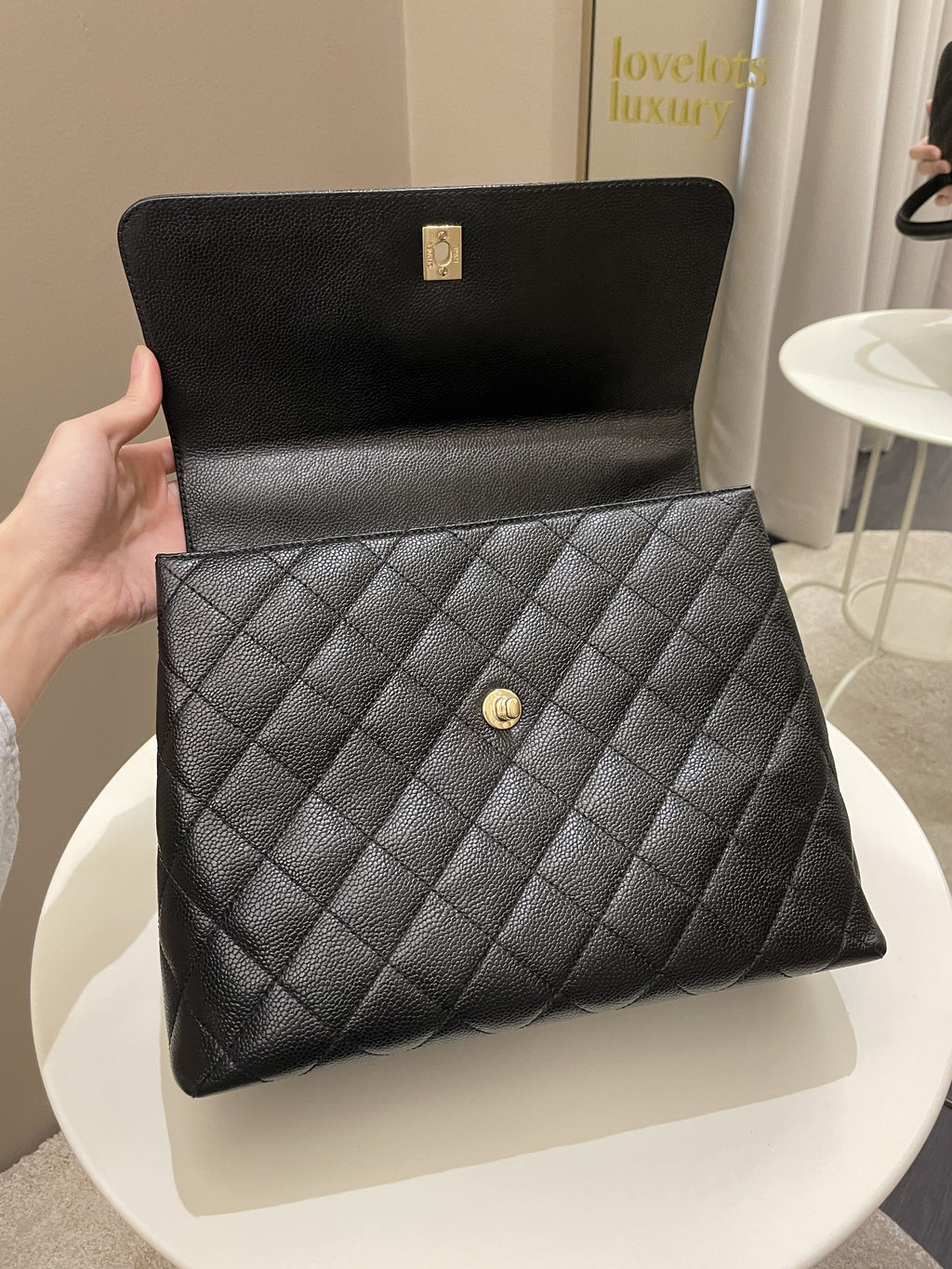 Chanel Kelly Quilted Top Handle Flap Black Caviar