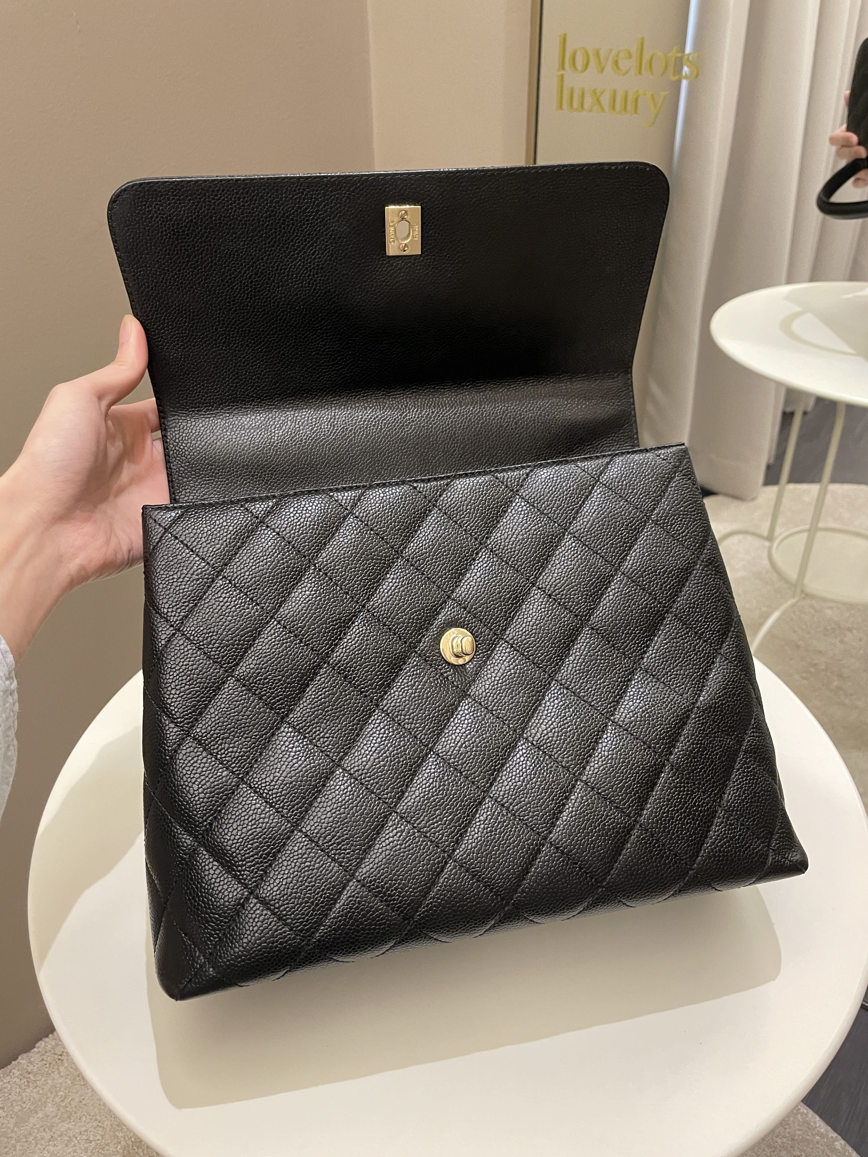 Chanel Kelly Quilted Top Handle Flap Black Caviar