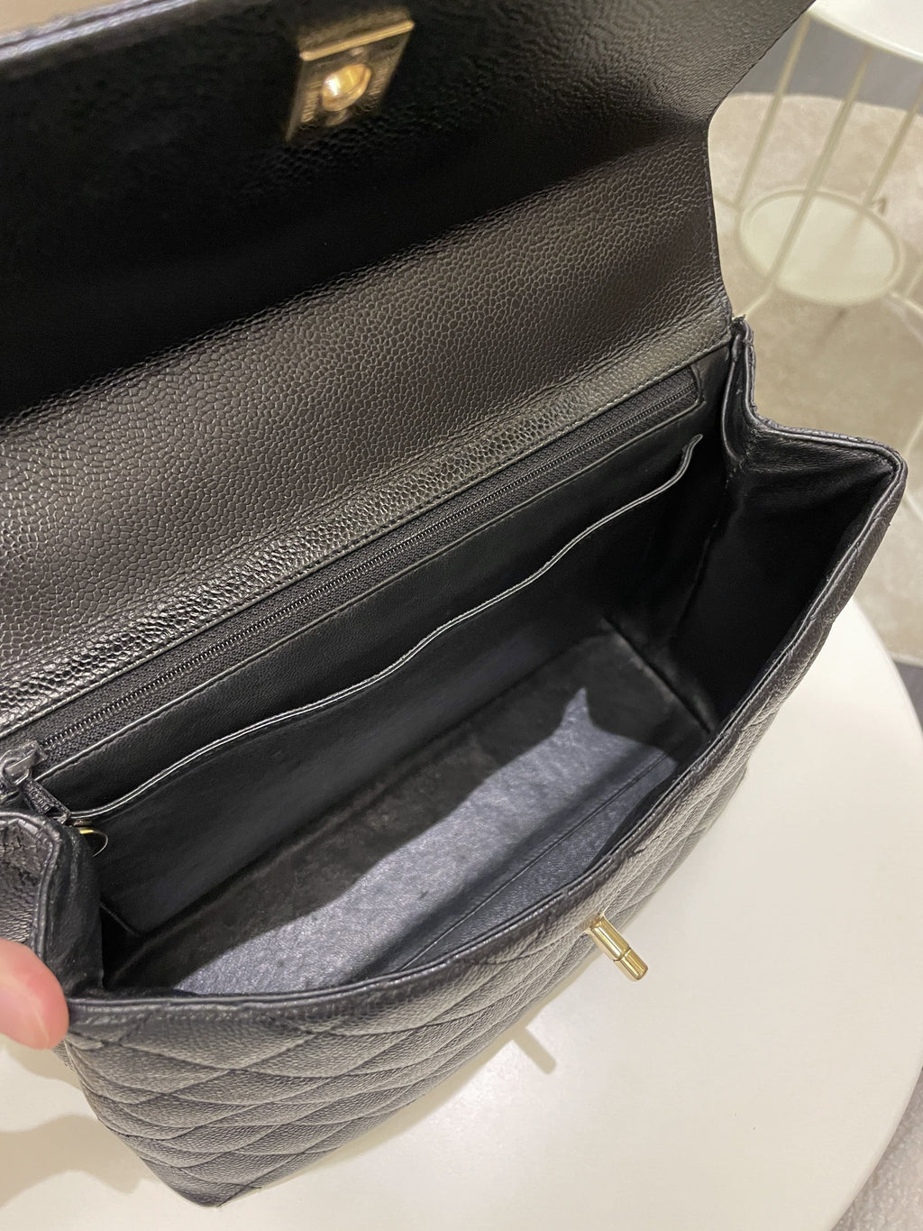 Chanel Kelly Quilted Top Handle Flap Black Caviar