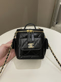 Chanel Vanity Square Top Handle Cargo Pocket Black Lambskin
