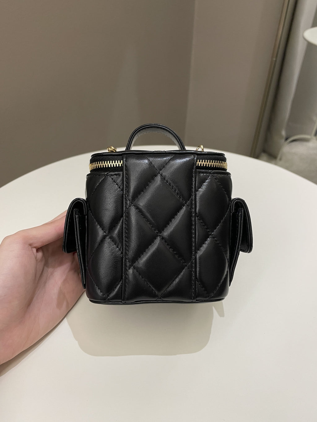 Chanel Vanity Square Top Handle Cargo Pocket Black Lambskin