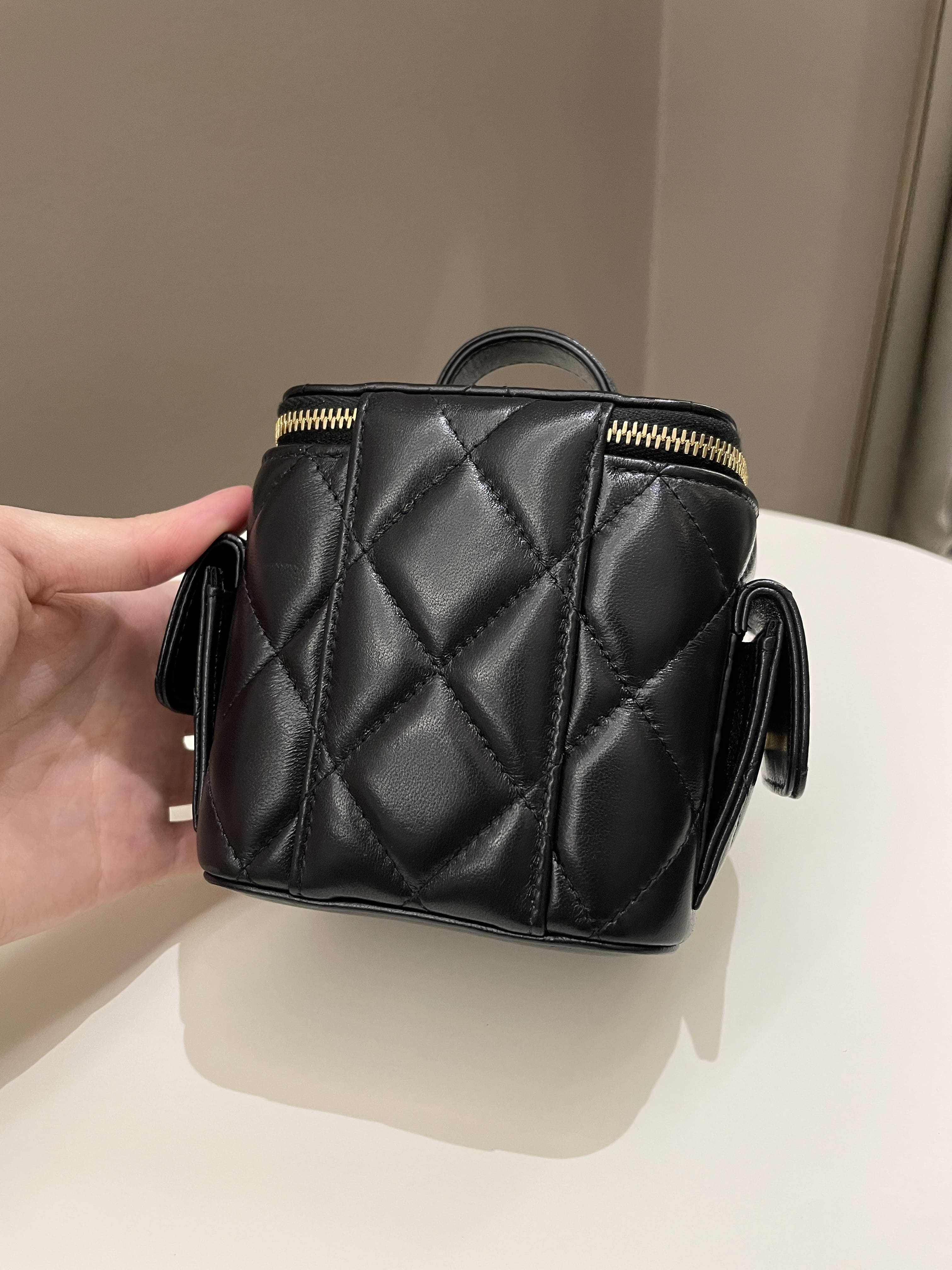 Chanel Vanity Square Top Handle Cargo Pocket Black Lambskin