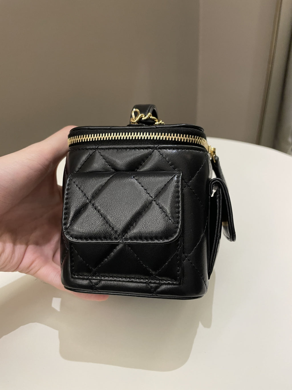 Chanel Vanity Square Top Handle Cargo Pocket Black Lambskin