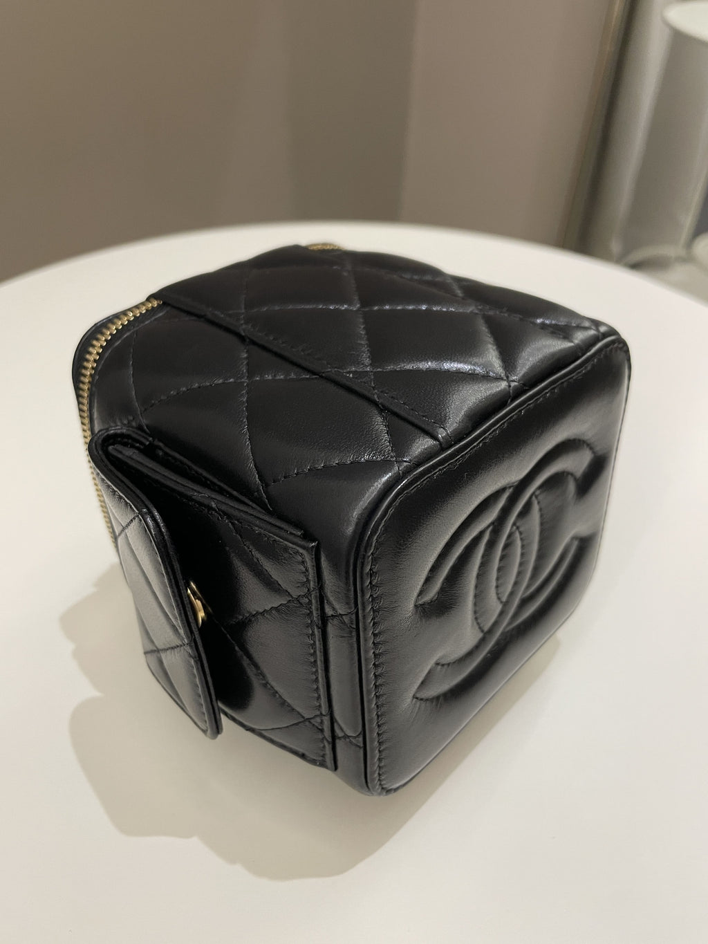 Chanel Vanity Square Top Handle Cargo Pocket Black Lambskin