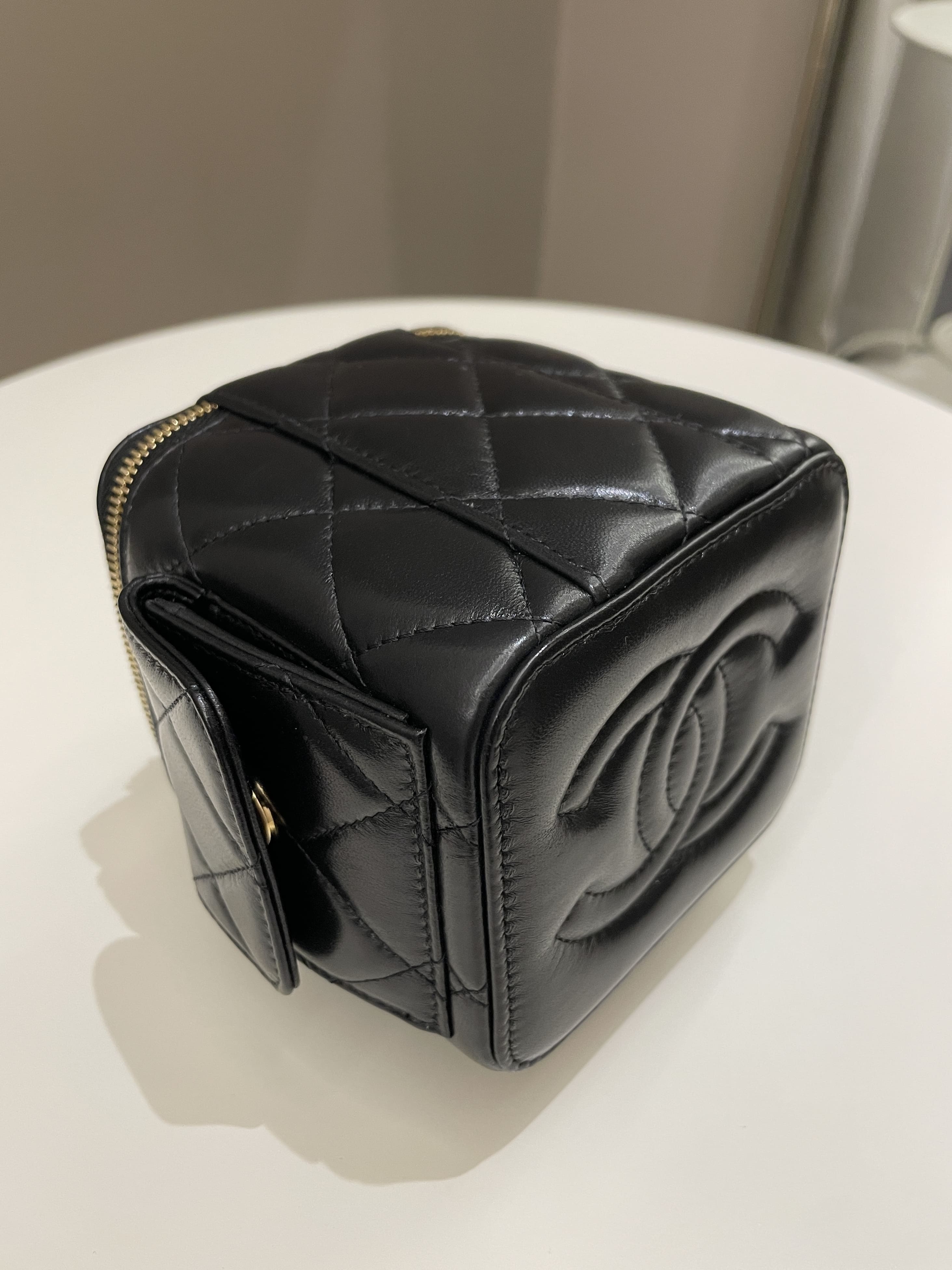 Chanel Vanity Square Top Handle Cargo Pocket Black Lambskin