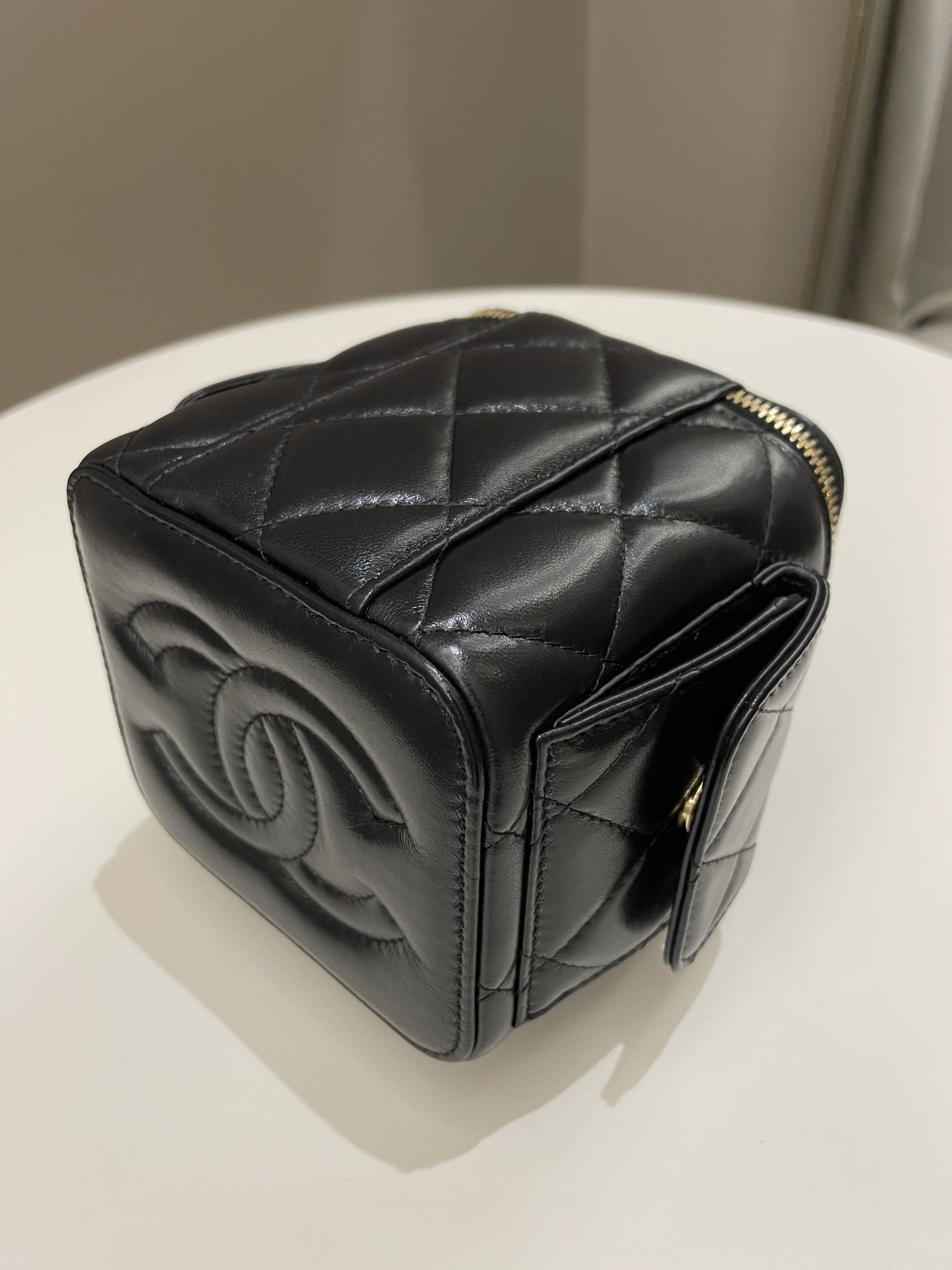 Chanel Vanity Square Top Handle Cargo Pocket Black Lambskin