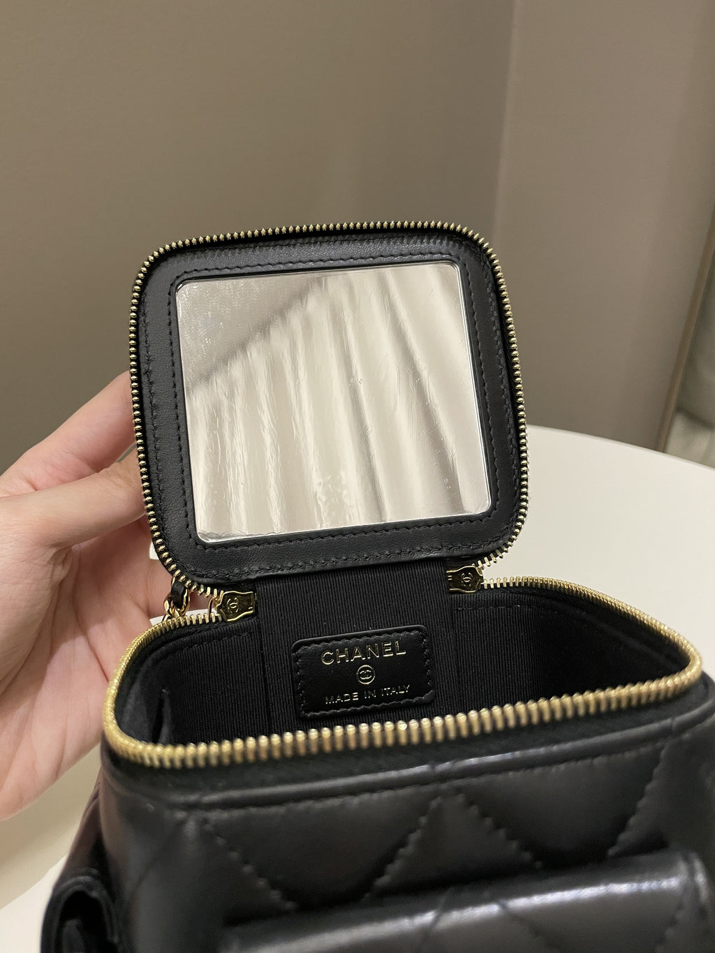 Chanel Vanity Square Top Handle Cargo Pocket Black Lambskin
