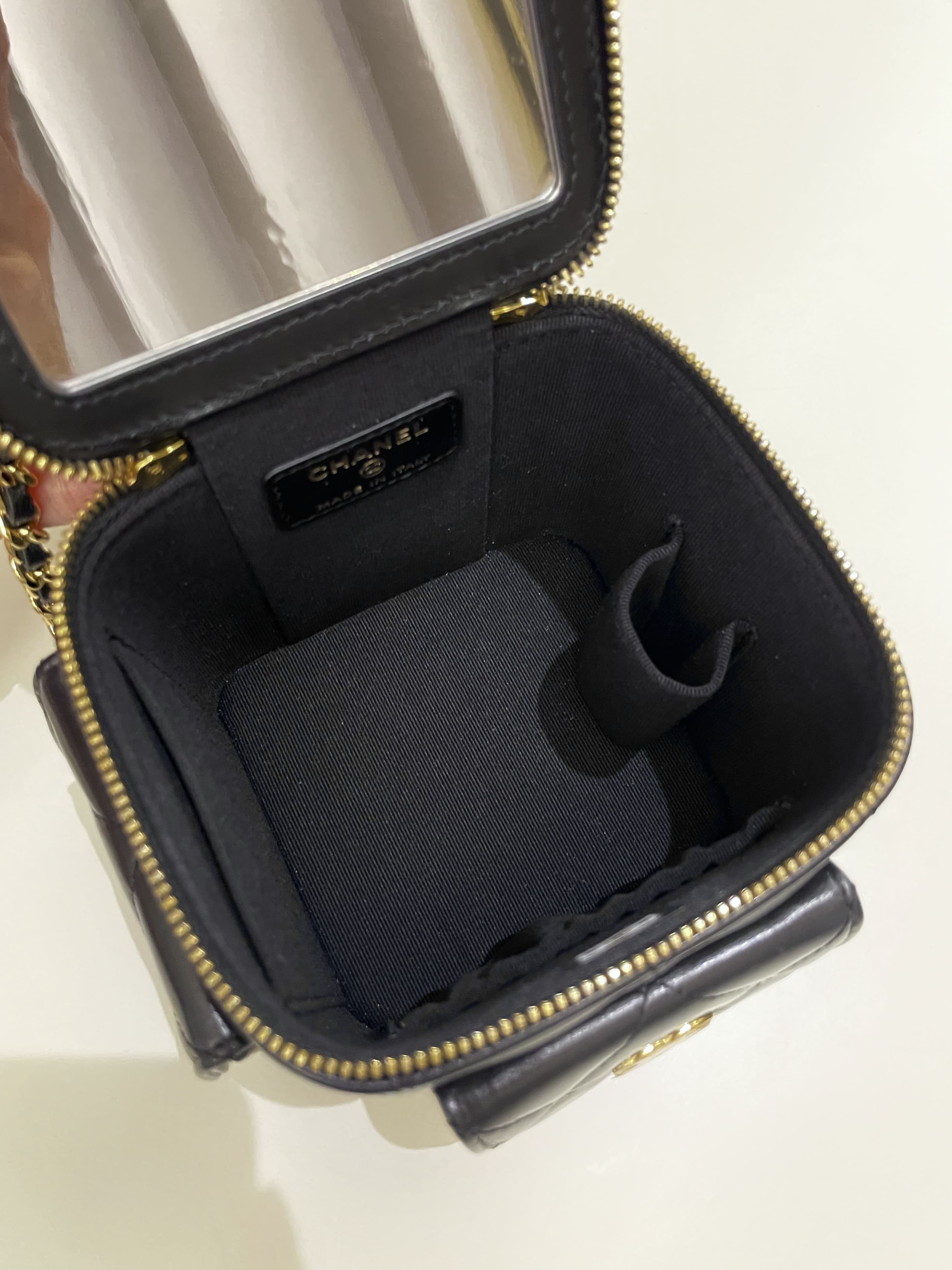 Chanel Vanity Square Top Handle Cargo Pocket Black Lambskin