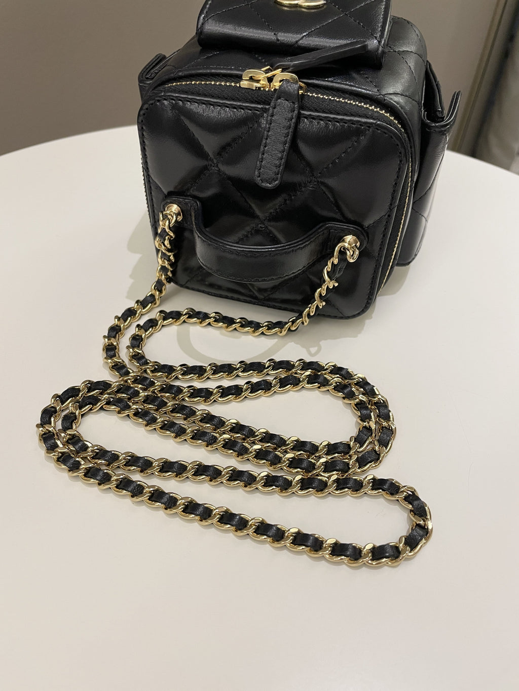 Chanel Vanity Square Top Handle Cargo Pocket Black Lambskin