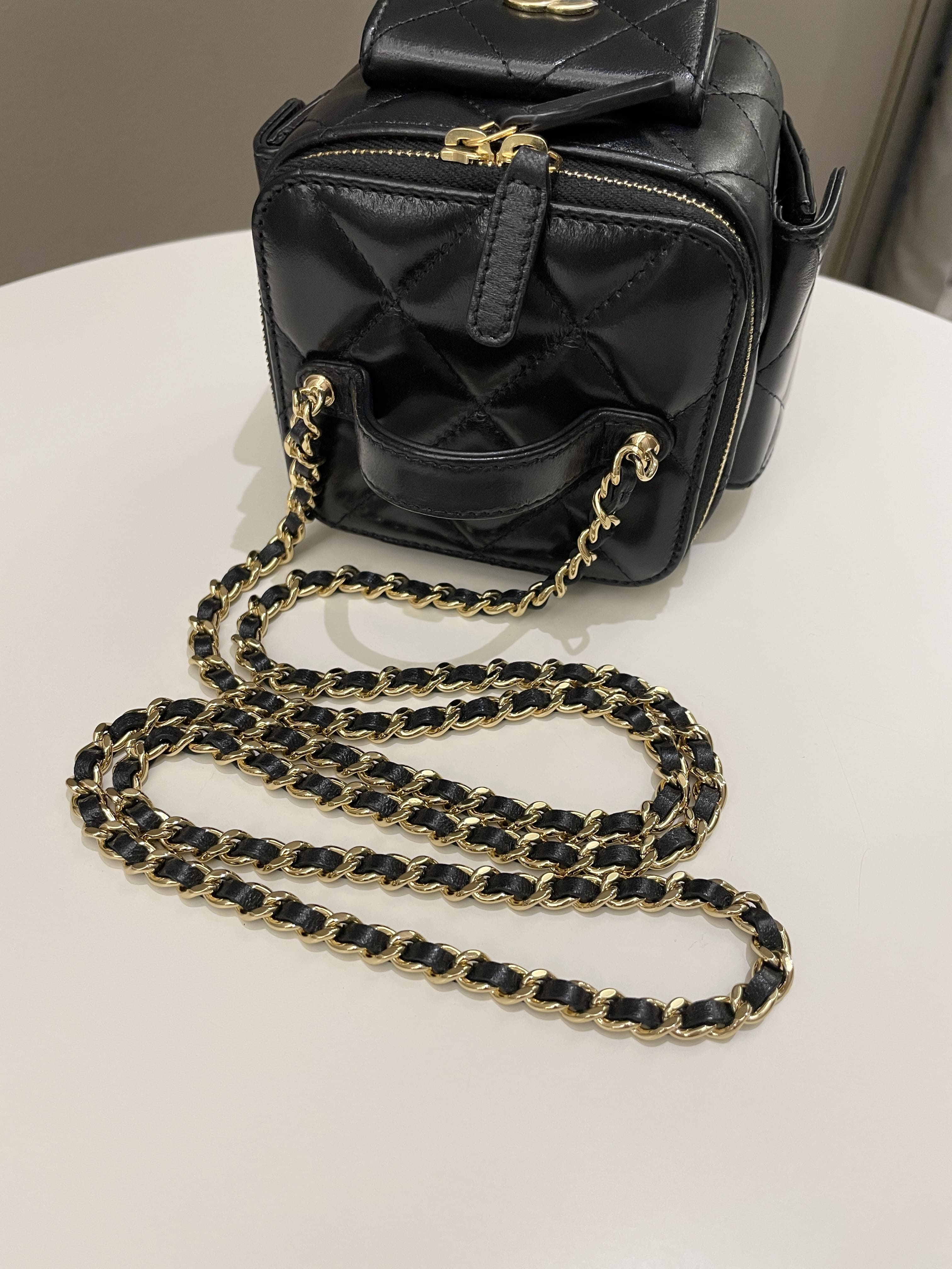 Chanel Vanity Square Top Handle Cargo Pocket Black Lambskin