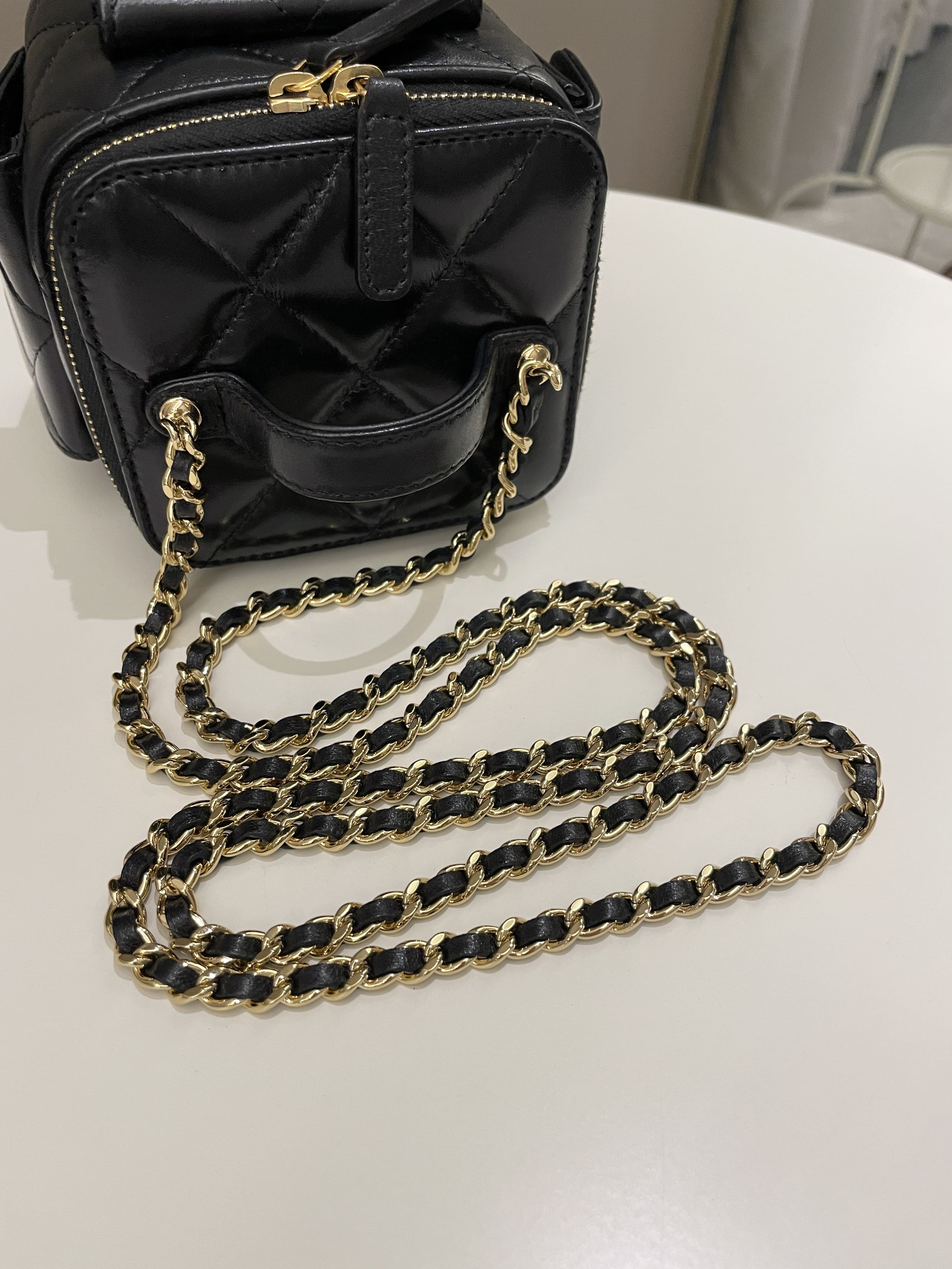 Chanel Vanity Square Top Handle Cargo Pocket Black Lambskin