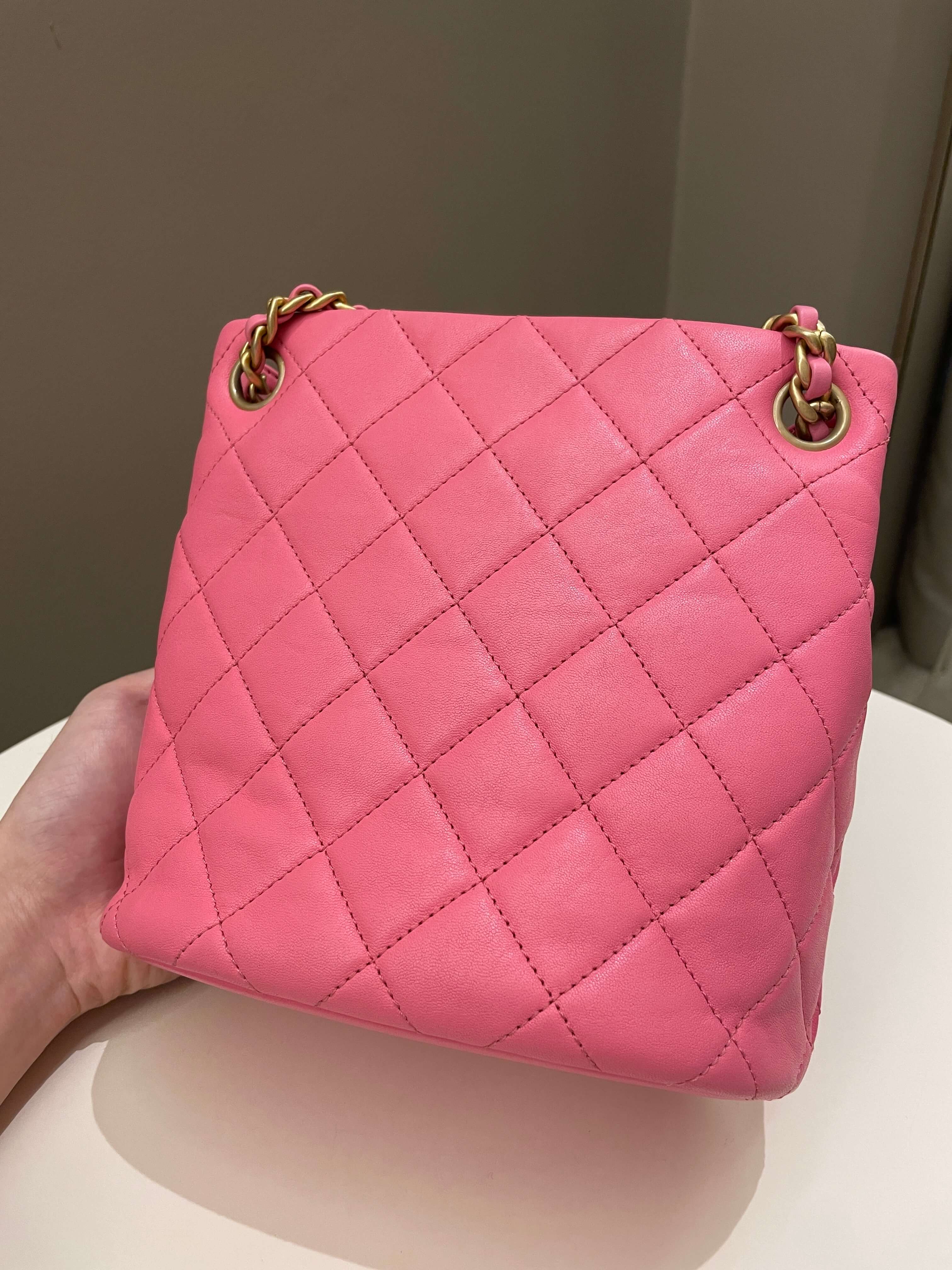 Chanel 23P Drawstring Bucket Bag Pink Stiff Lambskin