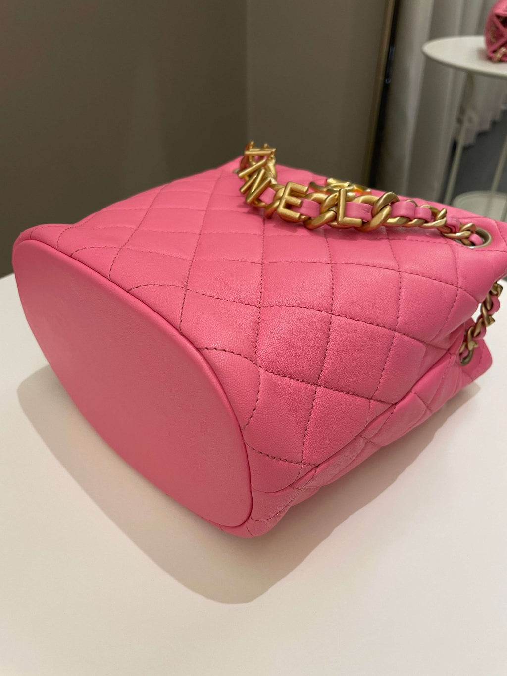 Chanel 23P Drawstring Bucket Bag Pink Stiff Lambskin