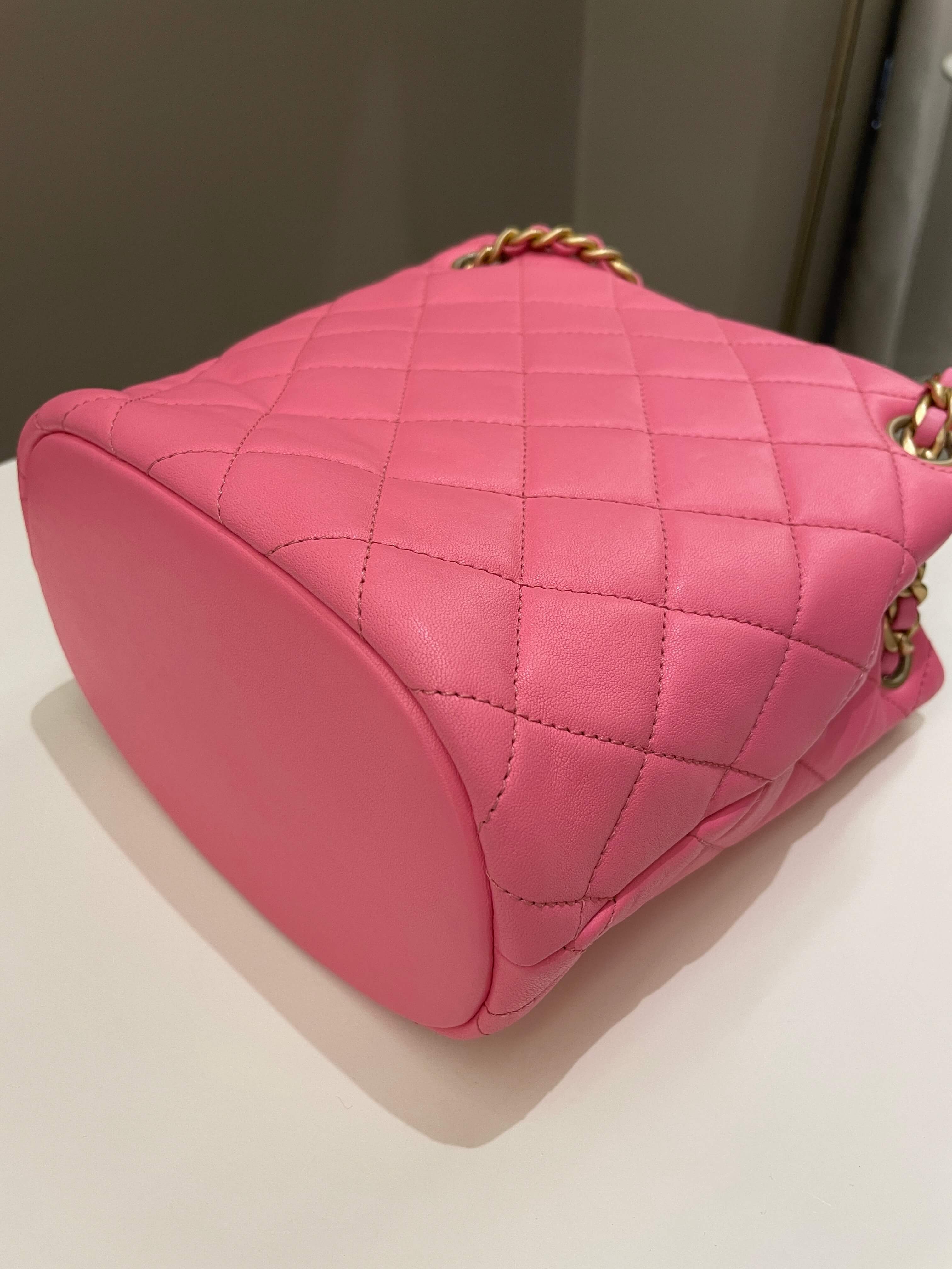 Chanel 23P Drawstring Bucket Bag Pink Stiff Lambskin