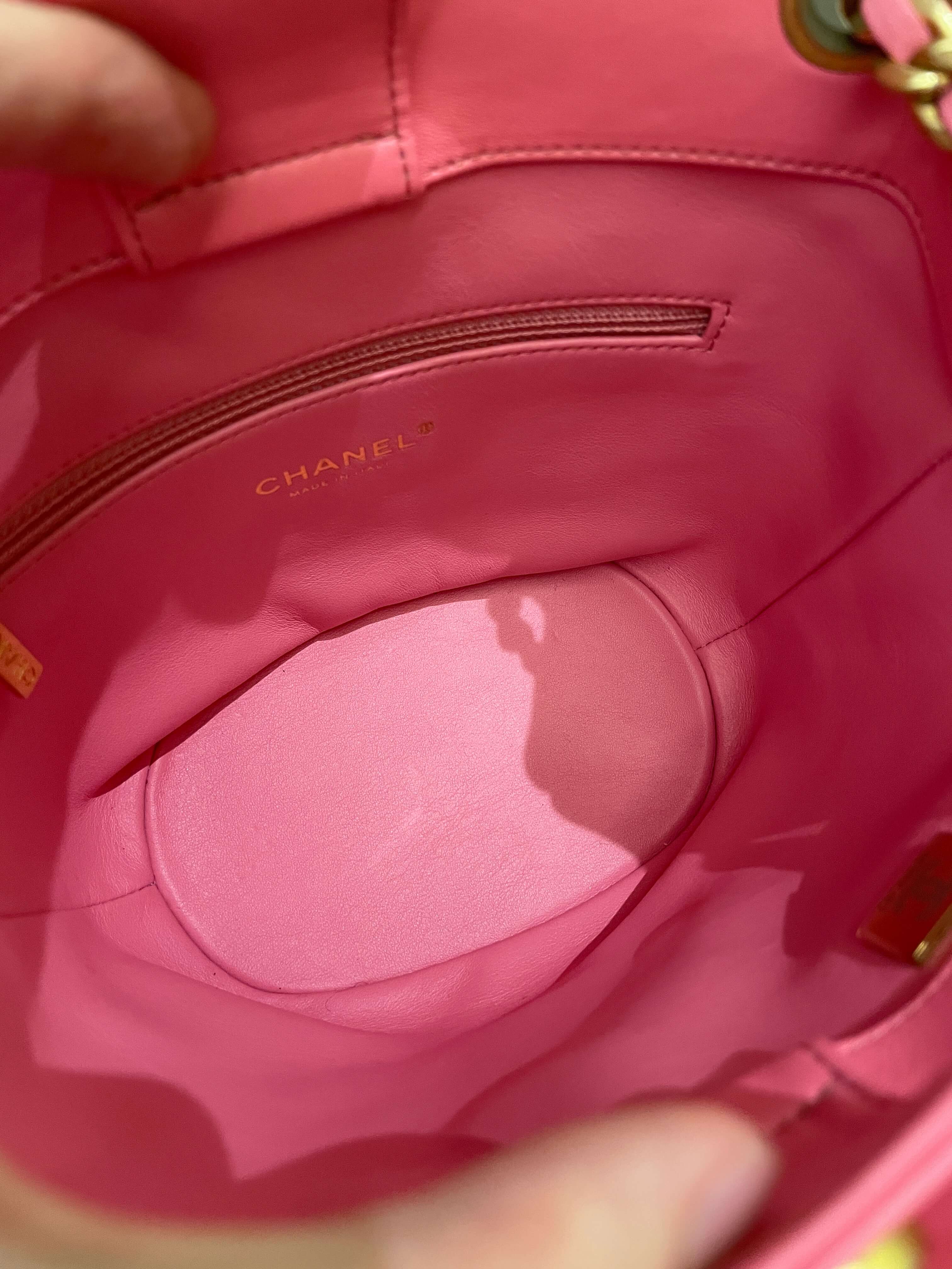 Chanel 23P Drawstring Bucket Bag Pink Stiff Lambskin
