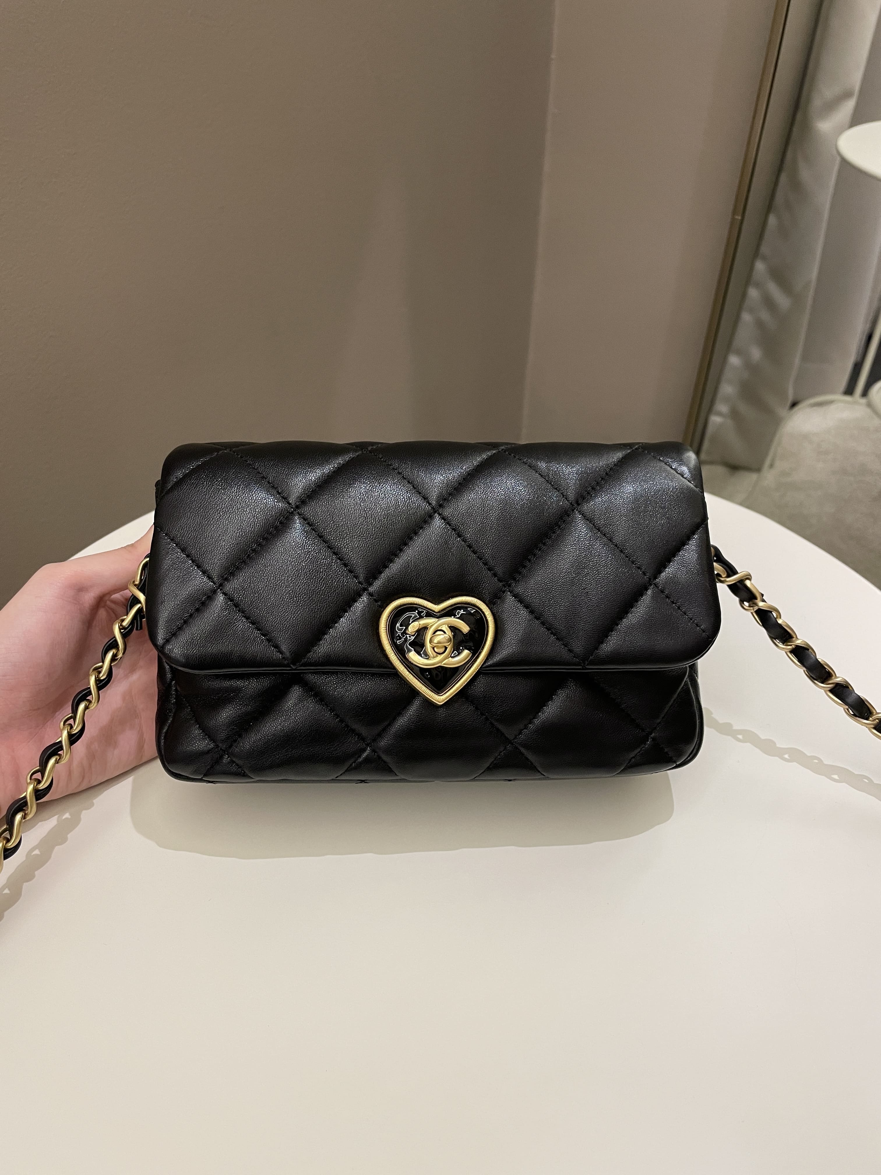 Chanel 23S Heart Flap Bag Black Lambskin