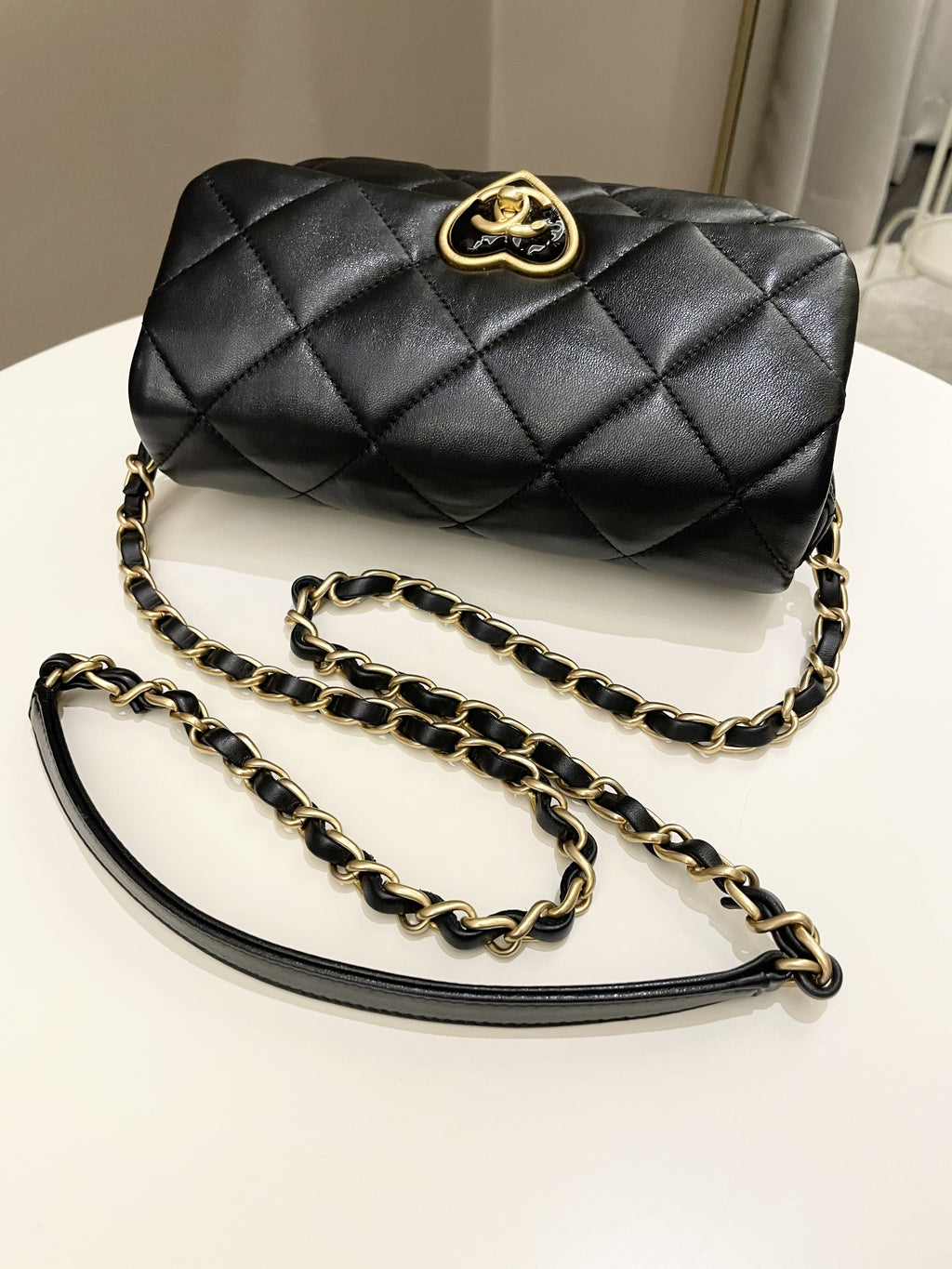 Chanel 23S Heart Flap Bag Black Lambskin