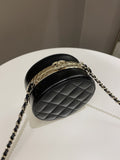 Chanel Quilted Round Evening Chain Clutch Black Lambskin