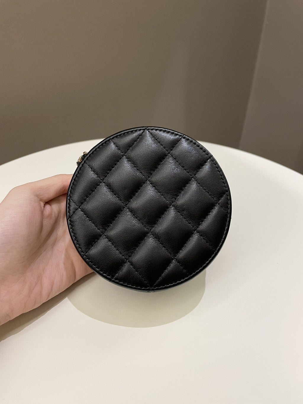 Chanel Quilted Round Evening Chain Clutch Black Lambskin
