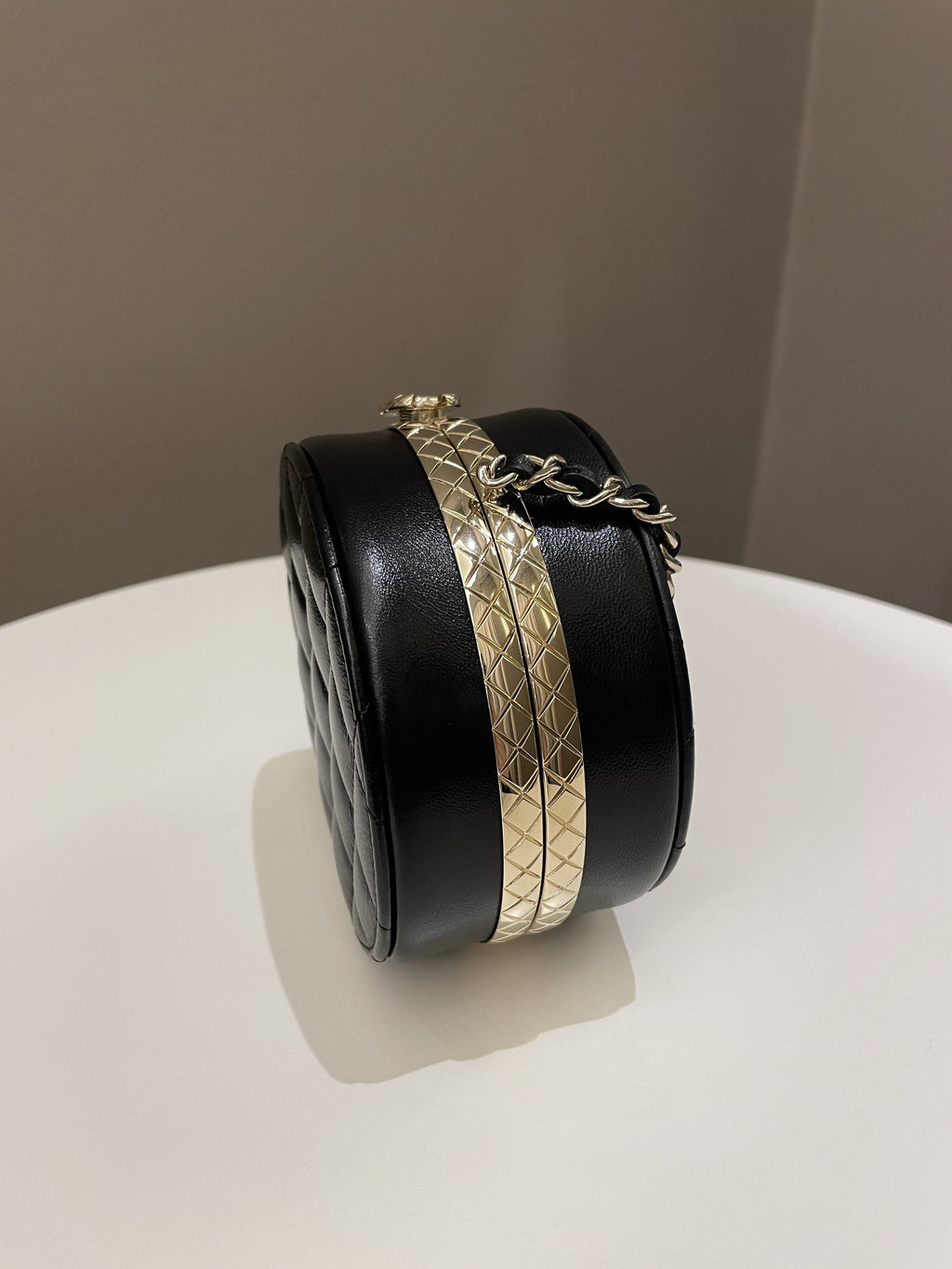 Chanel Quilted Round Evening Chain Clutch Black Lambskin
