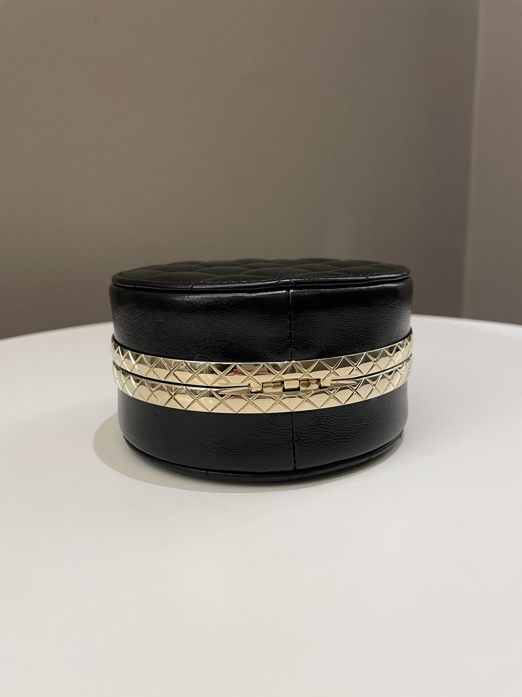Chanel Quilted Round Evening Chain Clutch Black Lambskin