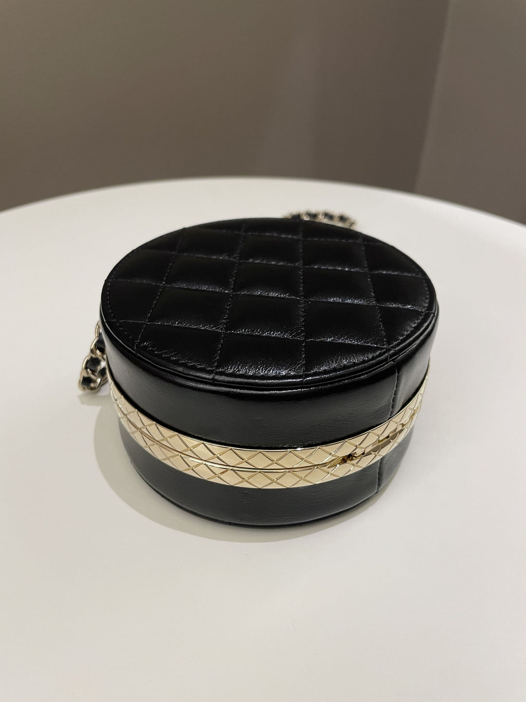 Chanel Quilted Round Evening Chain Clutch Black Lambskin