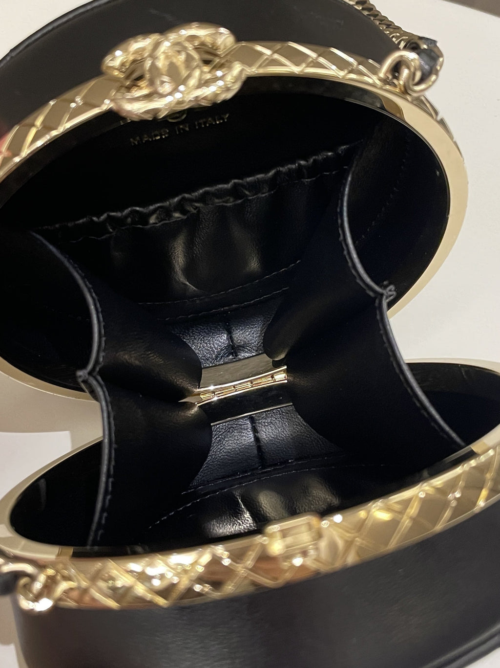 Chanel Quilted Round Evening Chain Clutch Black Lambskin