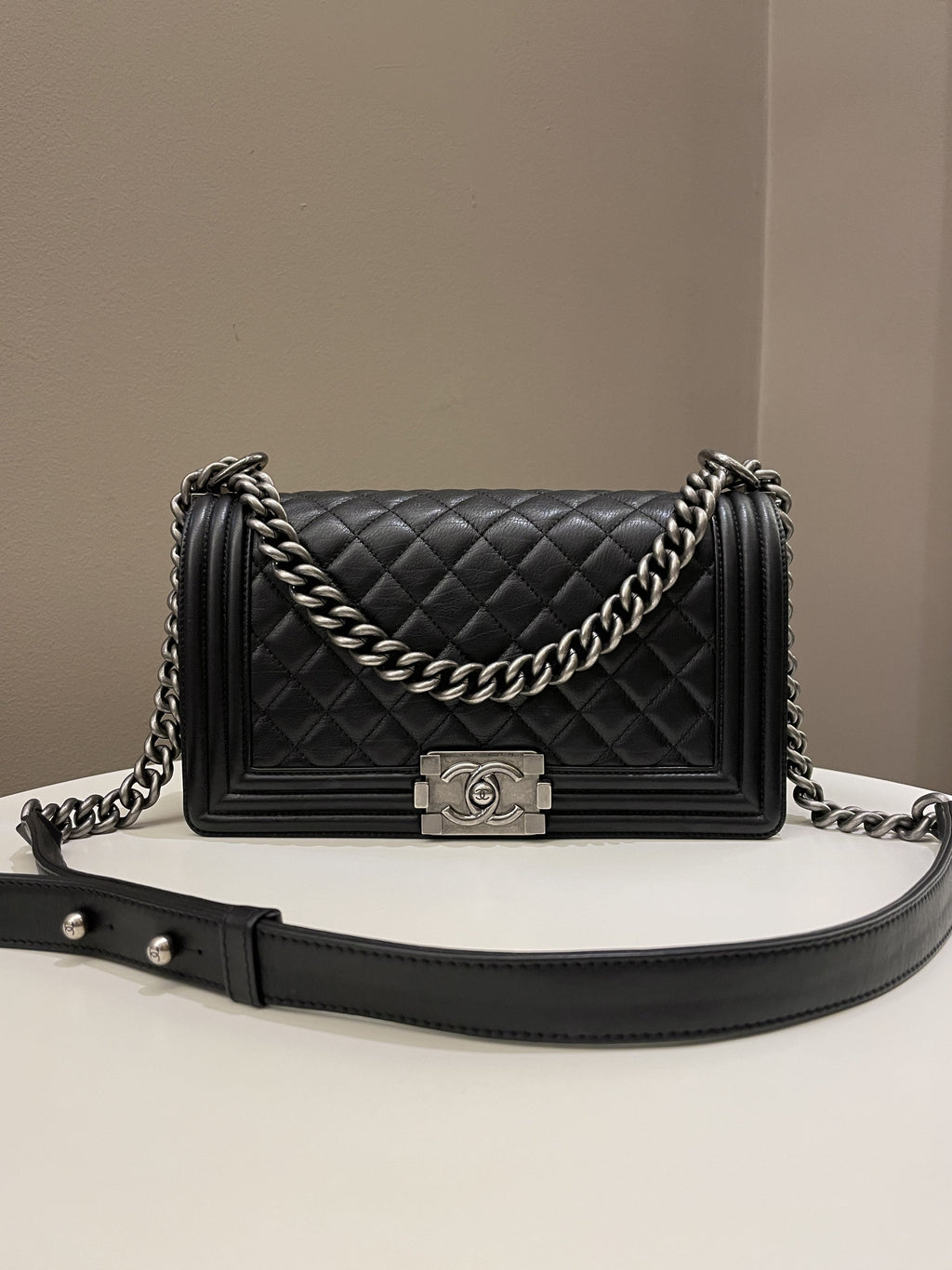 Chanel Quilted Boy Old Medium Black Calfskin