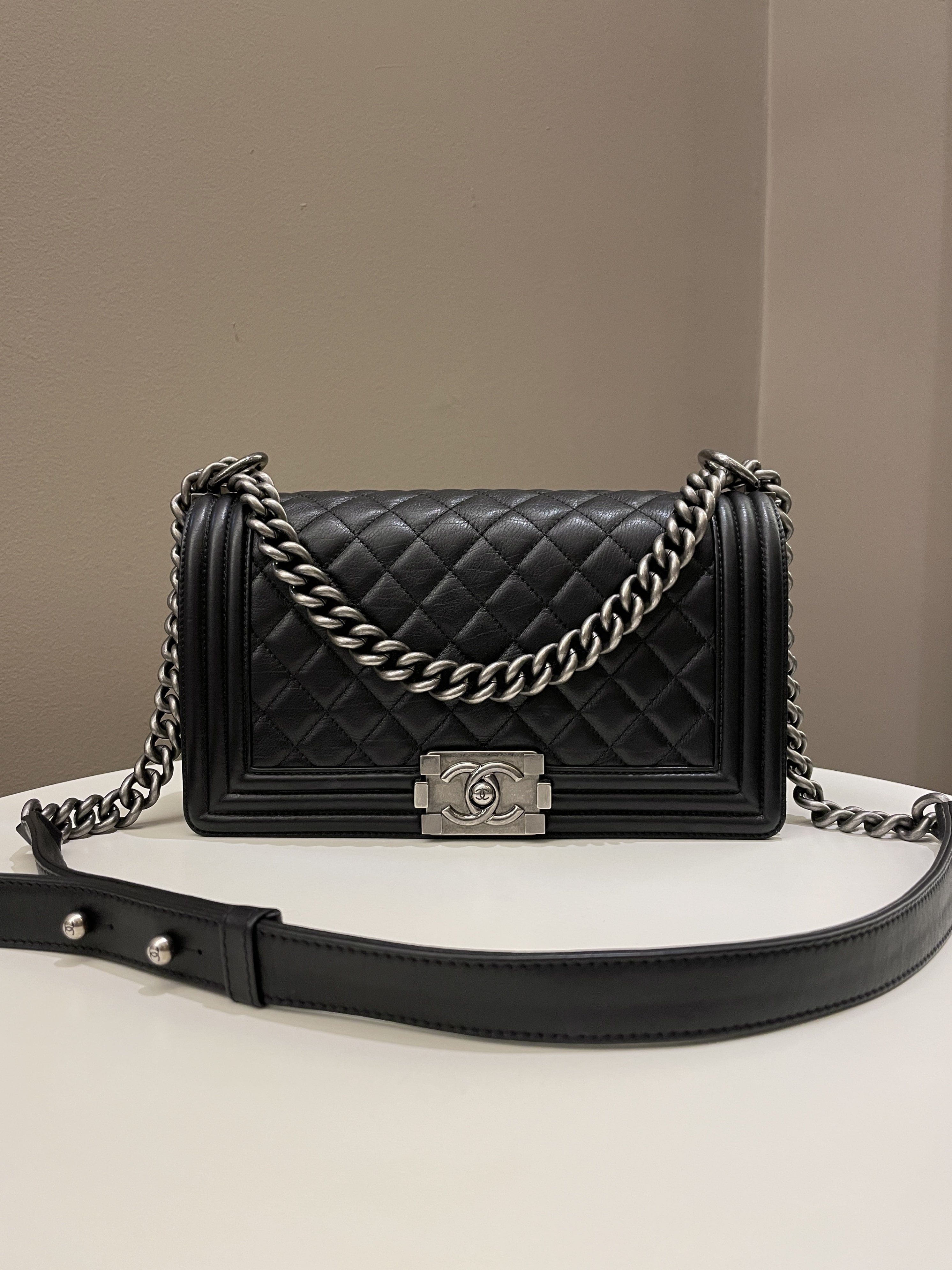 Chanel Quilted Boy Old Medium Black Calfskin
