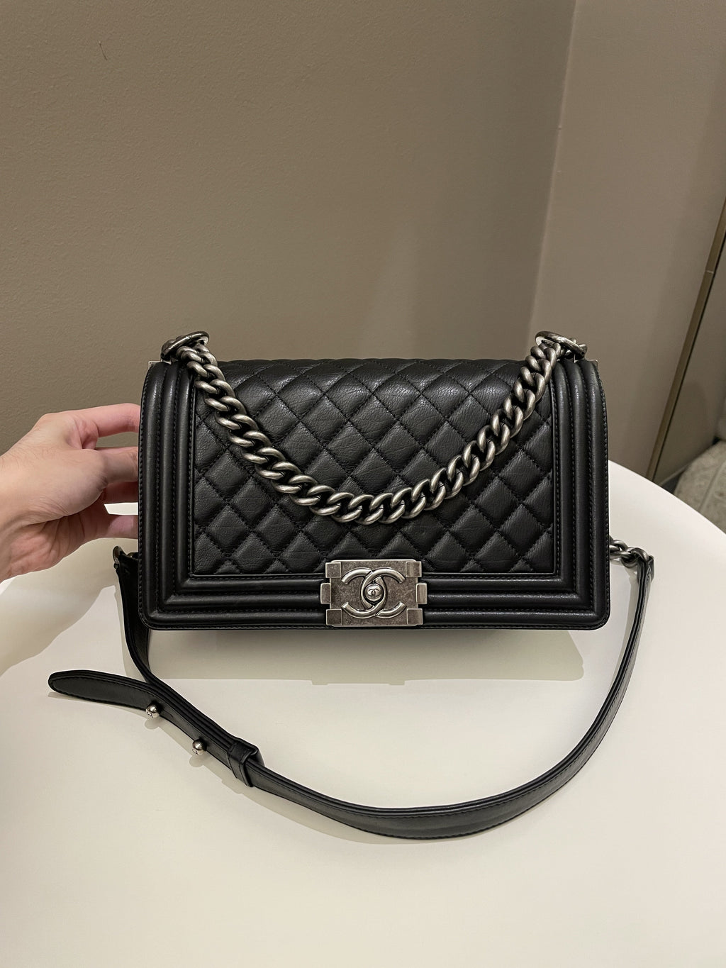 Chanel Quilted Boy Old Medium Black Calfskin