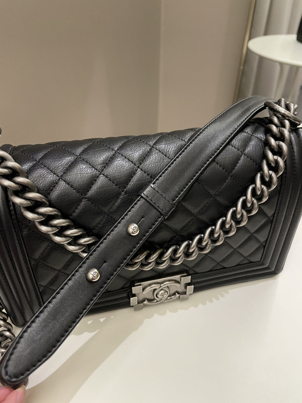 Chanel Quilted Boy Old Medium Black Calfskin