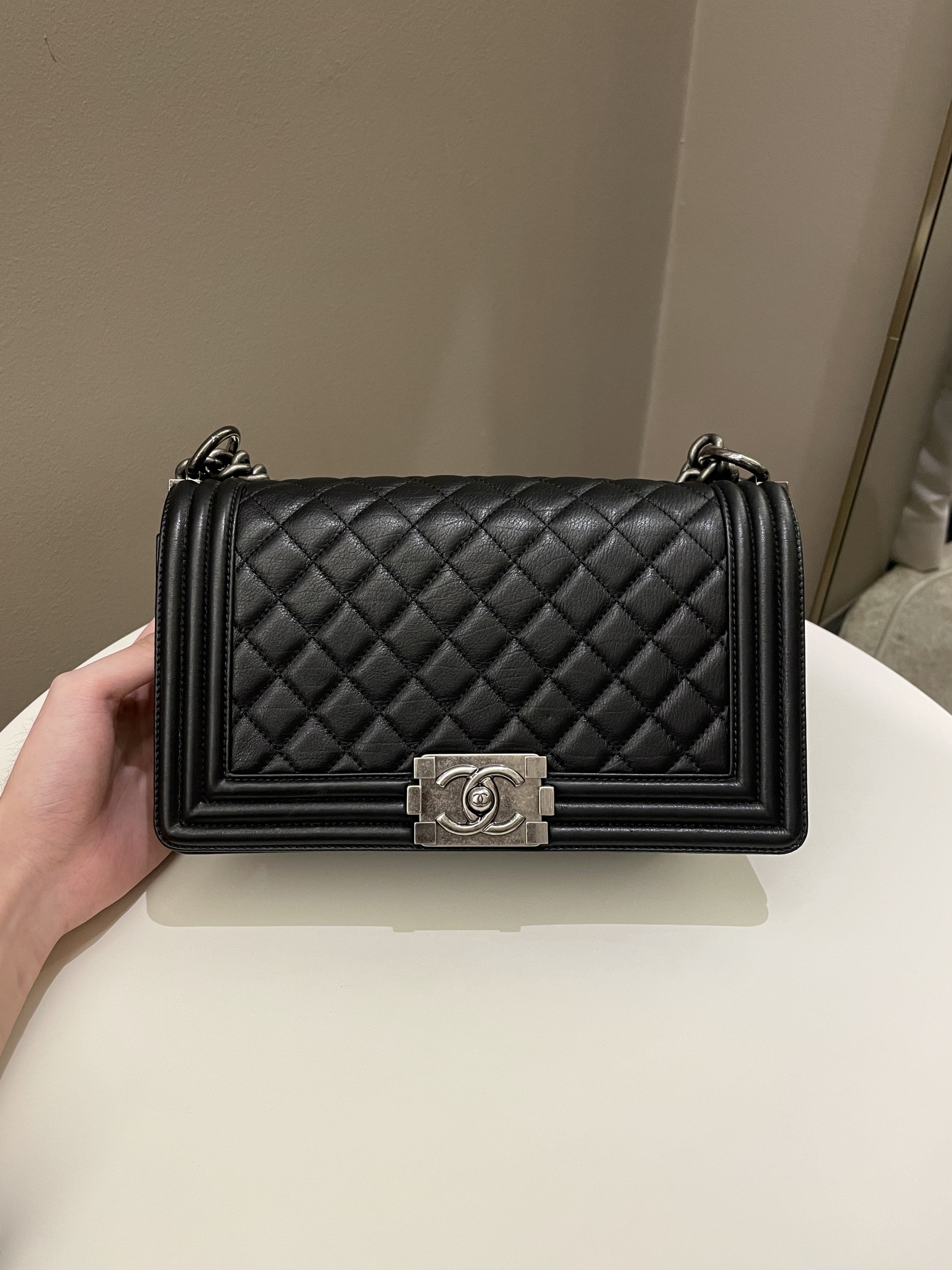Chanel Quilted Boy Old Medium Black Calfskin